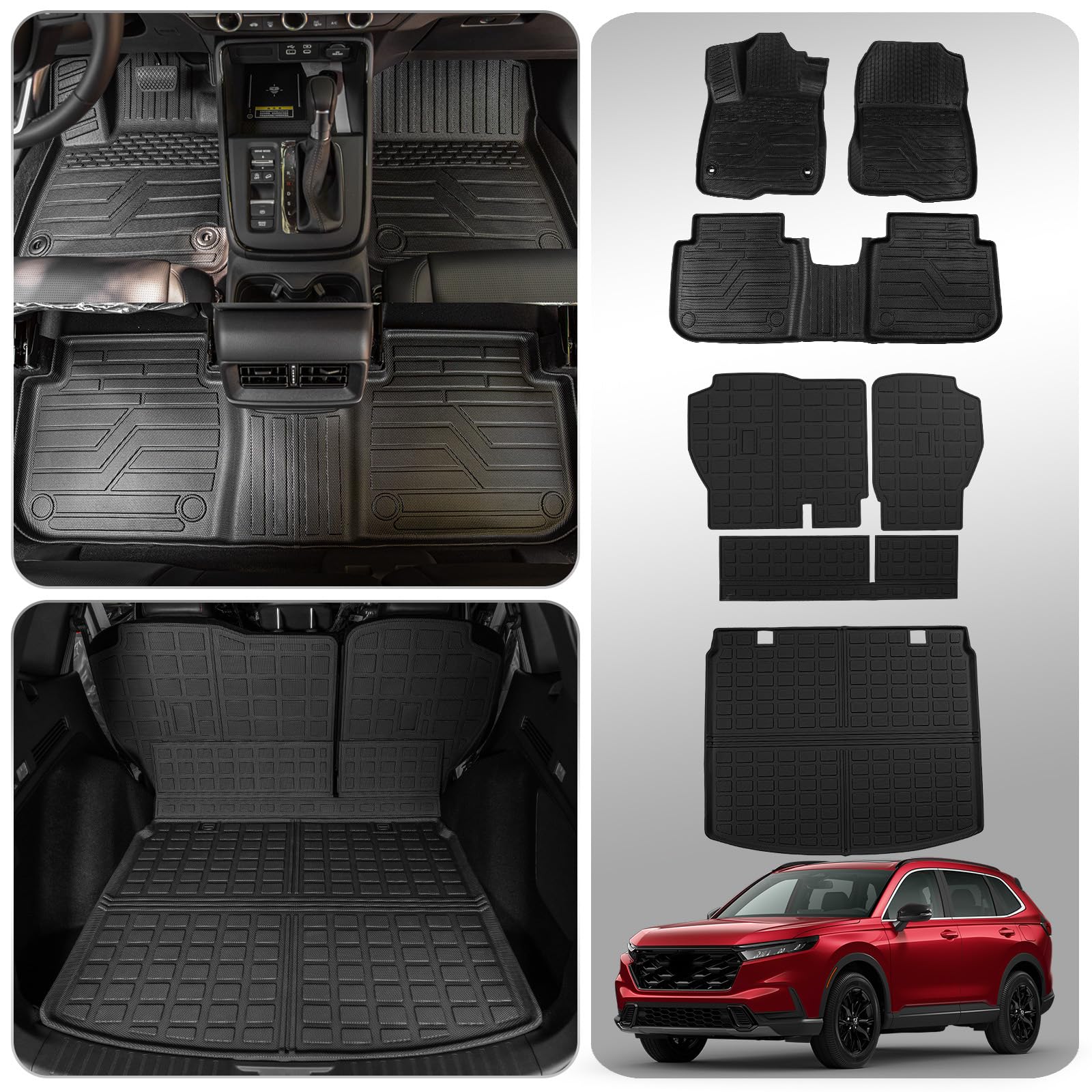 All-Weather Floor Mats for 2023-2025 Honda CRV & CRV Hybrid - Complete Set (Trunk Liner, Back Seat Cover, Front/Rear Mats) | Durable Protection for SUV Cargo Area & Interior | Perfect for Road Trips, Camping & Family Adventures