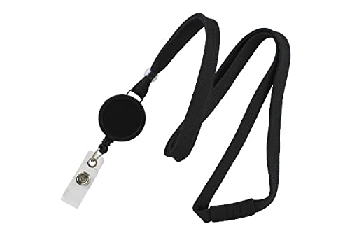 100 Pack Black Badge Reel Lanyard with Safety Breakaway Neck Strap - Retractable ID Card Holder for Nurses, Teachers & Professionals - No Twist Design for Easy Access to Badges & IDs - Perfect for Hospitals, Schools & Office Security (Black)