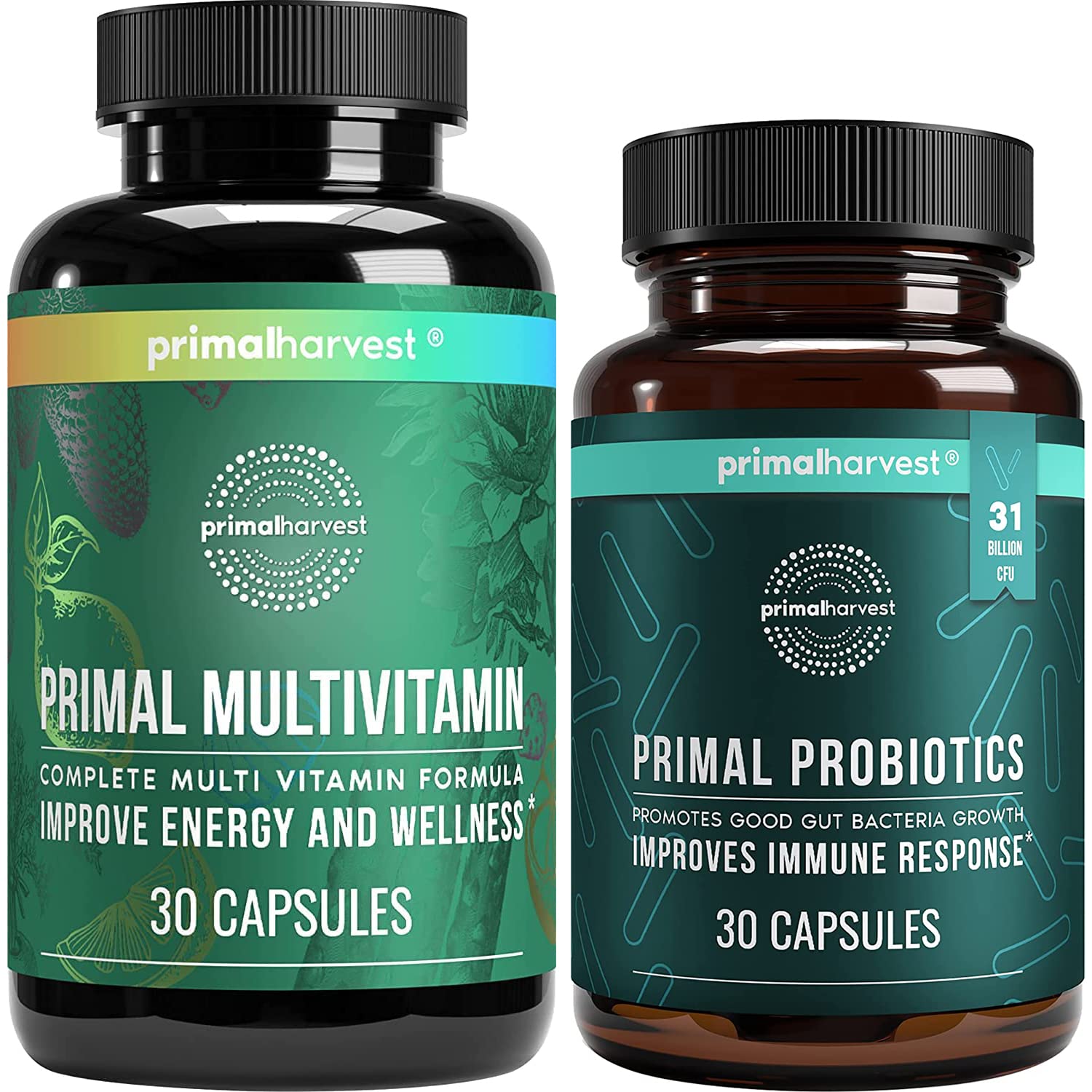 Primal Harvest Multivitamin & Probiotics Supplement for Women & Men - 31 Billion CFU Multi Vitamin Capsules with Prebiotics & Probiotics - Supports Digestive Health, Immunity & Daily Wellness