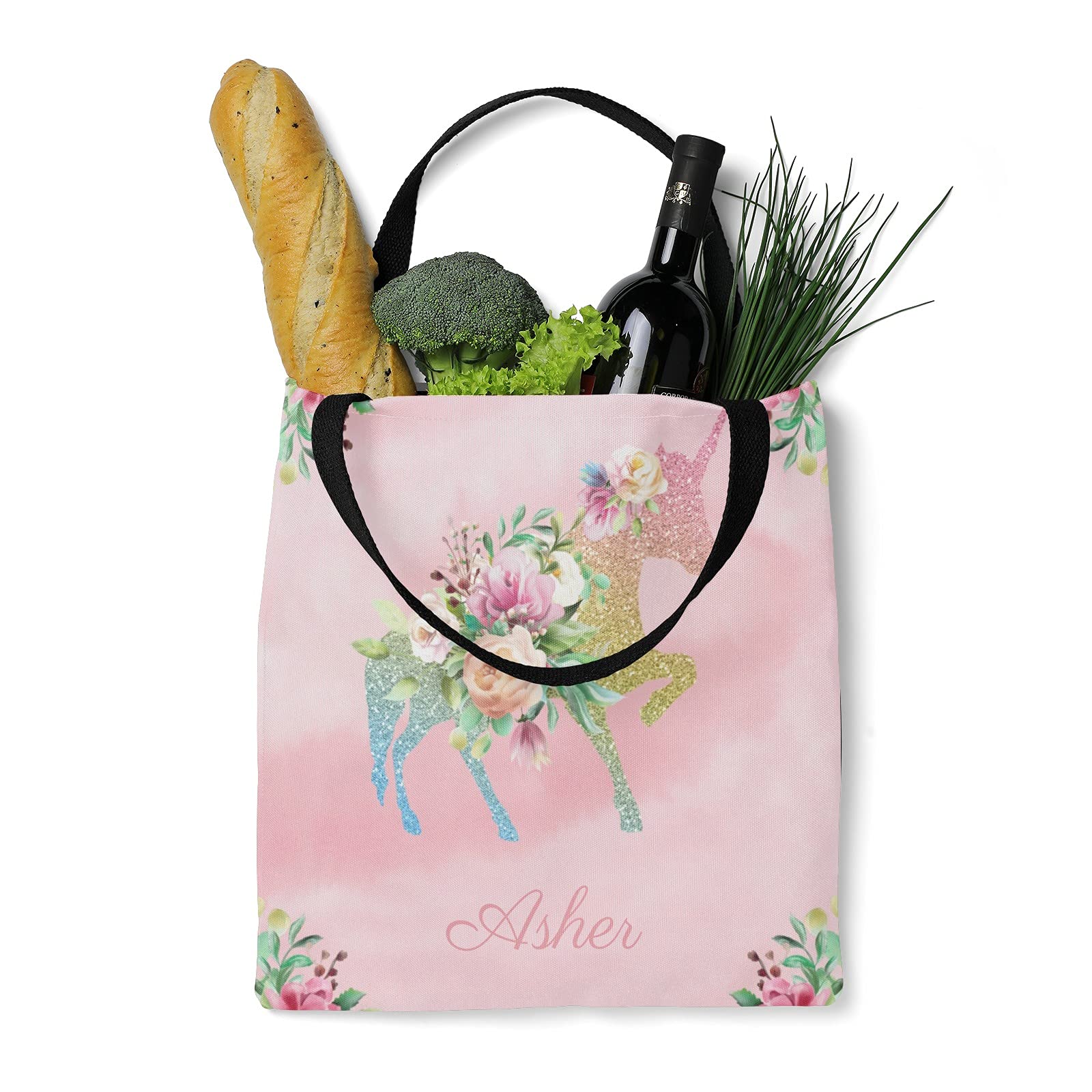 Personalized Deer Floral Pink Canvas Tote Bags for Women & Kids - Reusable Shopping Bags, Travel Tote, School Handbag Gift - Perfect for Grocery Shopping, Beach Trips, and Daily Use