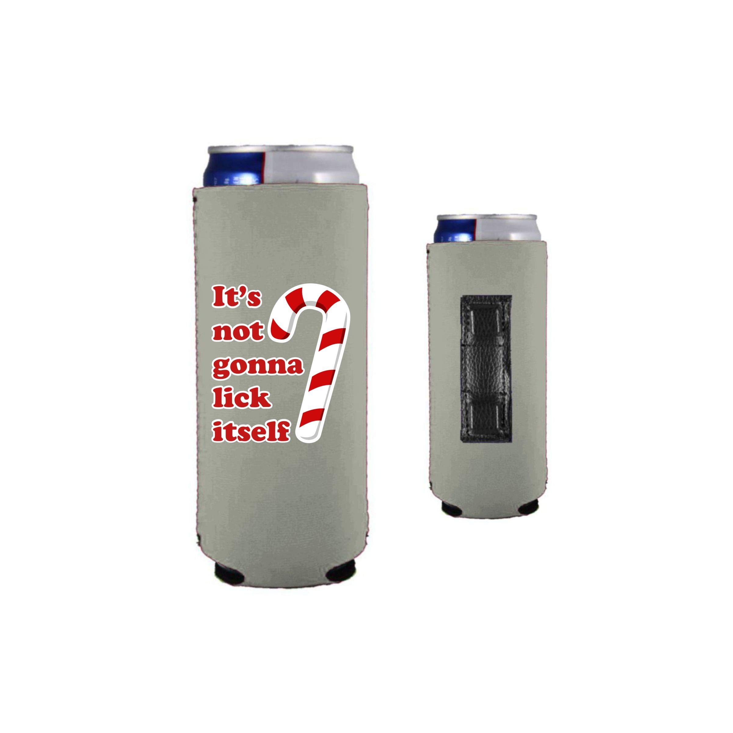 Funny Magnetic Slim Can Cooler for Beer & Soda - Candy Cane Design (Gray, 2 Pack) | Perfect for Parties, Gifts & Office Pranks