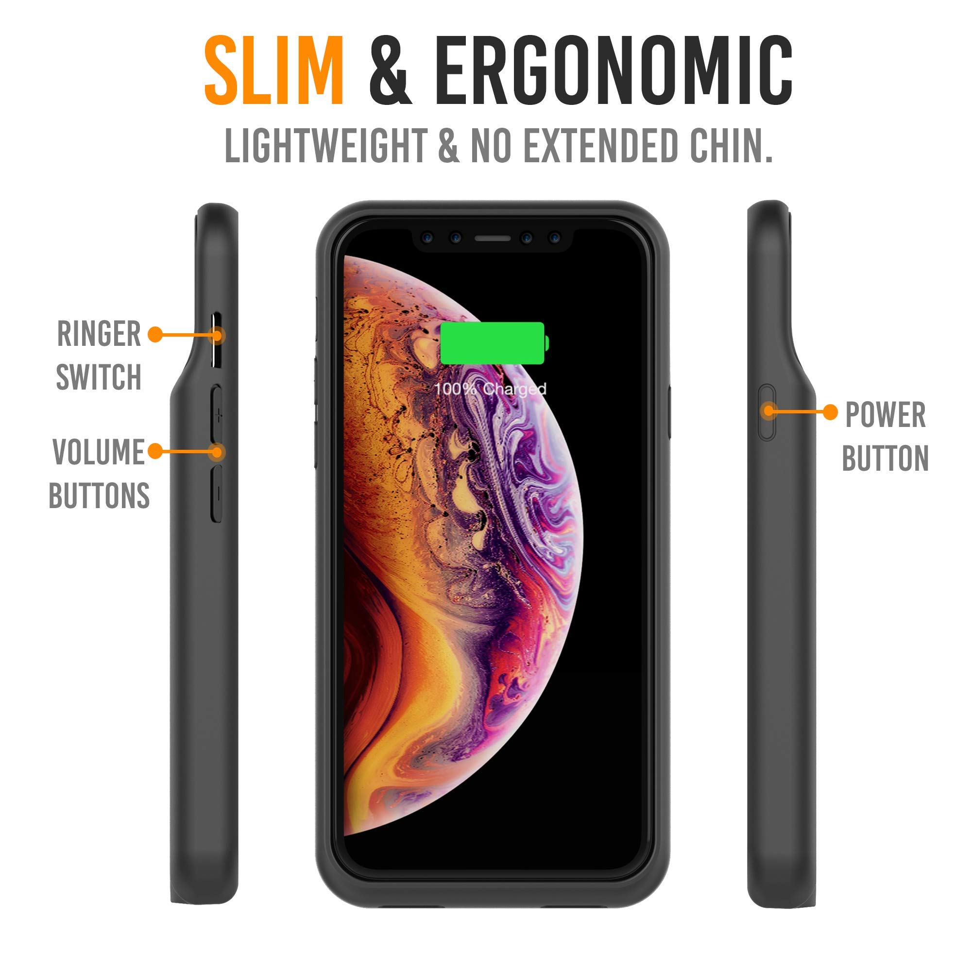 Alpatronix iPhone 12 Pro & iPhone 12 (6.1 inch) Battery Case - Slim Protective Charging Cover with Wireless Charging, Lightning Port & Apple Pay Support | Extended Battery Life for Travel, Work & Daily Use - BX12 - Black