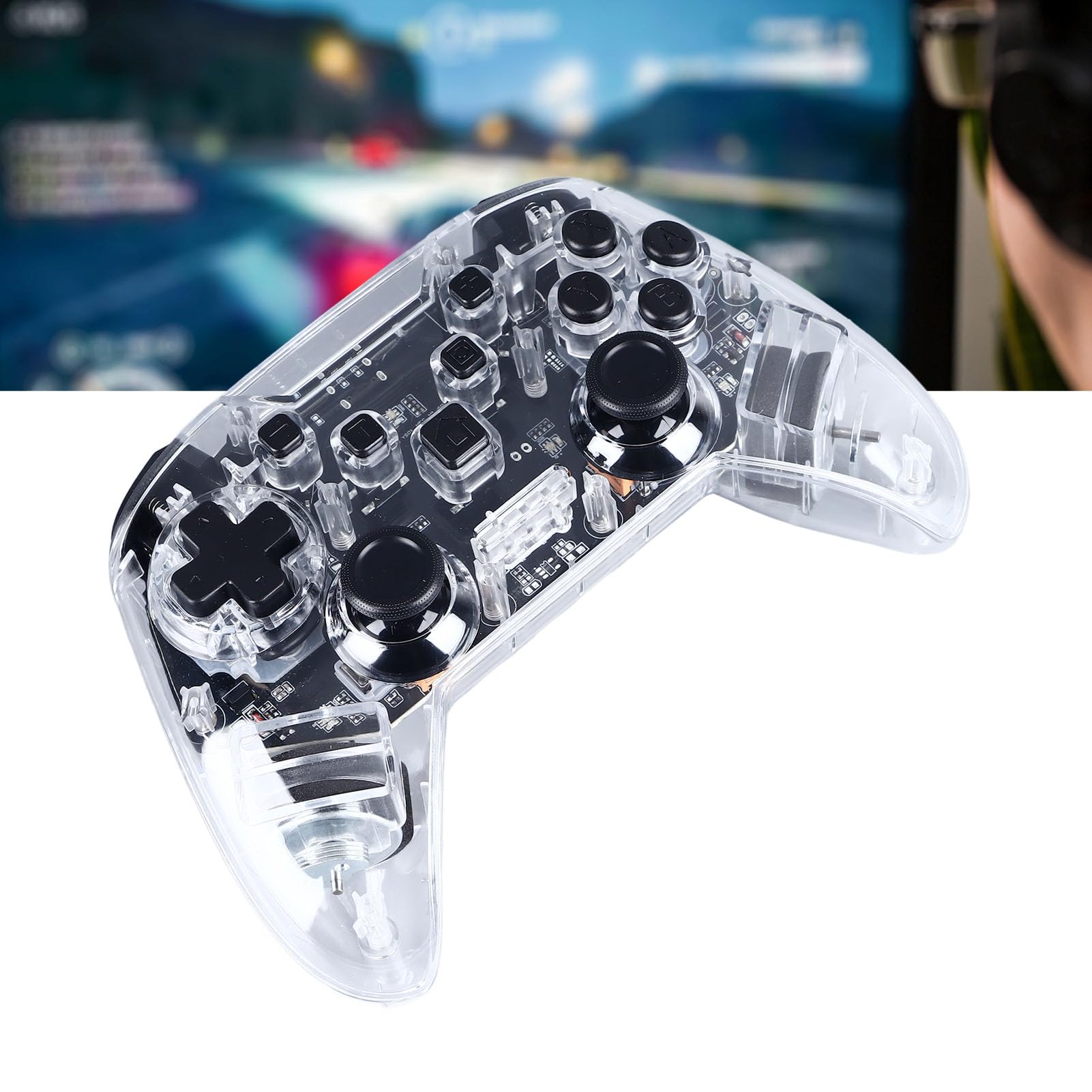 Gugxiom Wireless Gaming Controller with Vibration & RGB Lighting - Compatible with PC & Mobile Phones (Transparent Black) - Perfect for PC Gaming, Mobile Gaming & Streaming