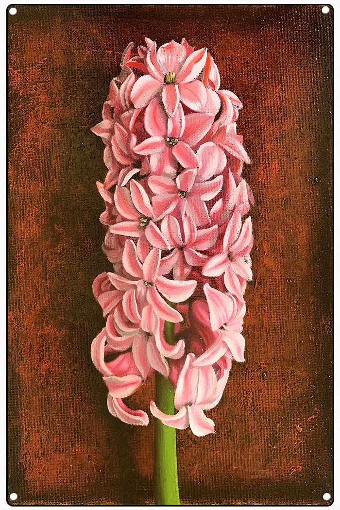 Vintage Pink Hyacinth Spring Flowers Tin Sign - 8x12 Inch Rustic Country Wall Decor for Home, Living Room, Kitchen & Bathroom | Perfect for Farmhouse, Cottage & Garden Theme Decorations