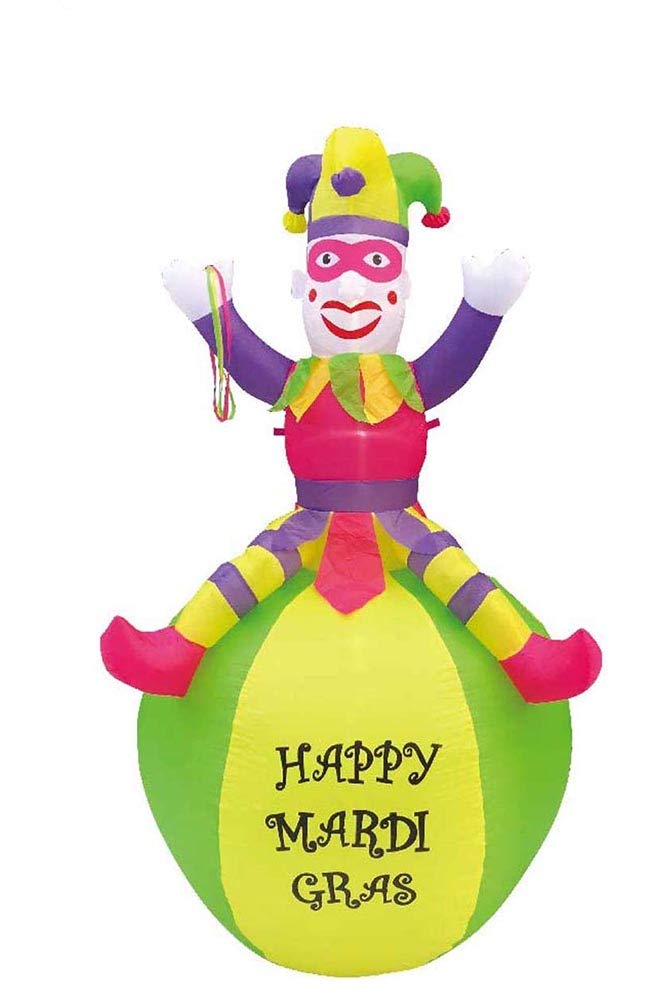 7' Air Blown Inflatable Mardi Gras Pink Jester On Ball - Outdoor Yard Decoration for Halloween, Christmas & Party Decor - Fun Festival Lawn Ornament for Carnival, Birthday & Holiday Celebrations