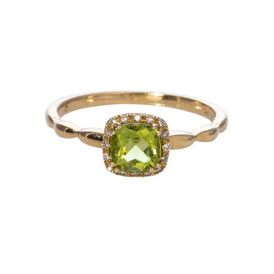 Peridot & Diamond Halo 14K Yellow Gold Ring for Women - Elegant Birthstone Jewelry Gift for August, Wedding, Anniversary & Special Occasions