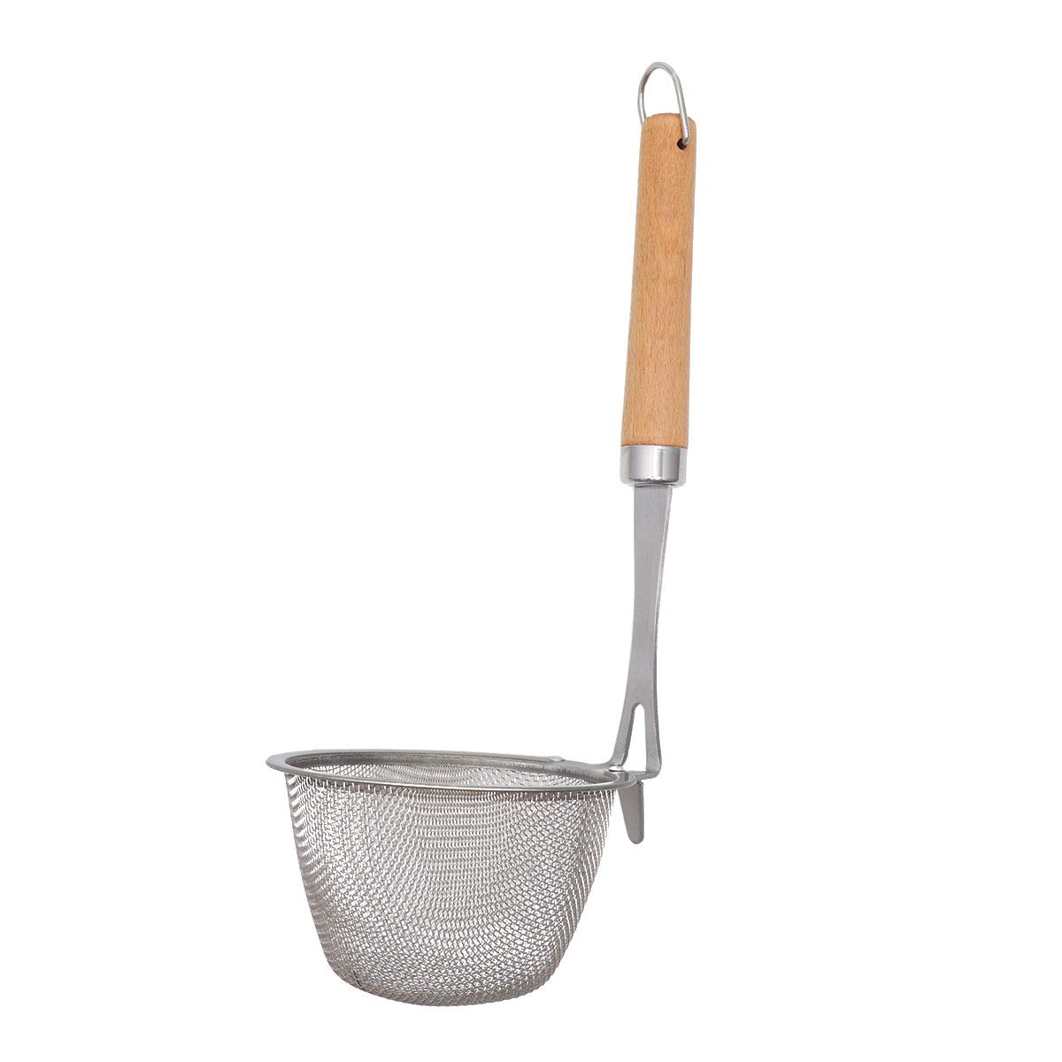 Premium Stainless Steel Mesh Strainer Ladle with Wooden Handle - Fine Kitchen Sieve for Cooking, Baking, Pasta & Noodle Filtering - Ideal for Spaghetti, Soup, Tea, and Baking Powder Sifting