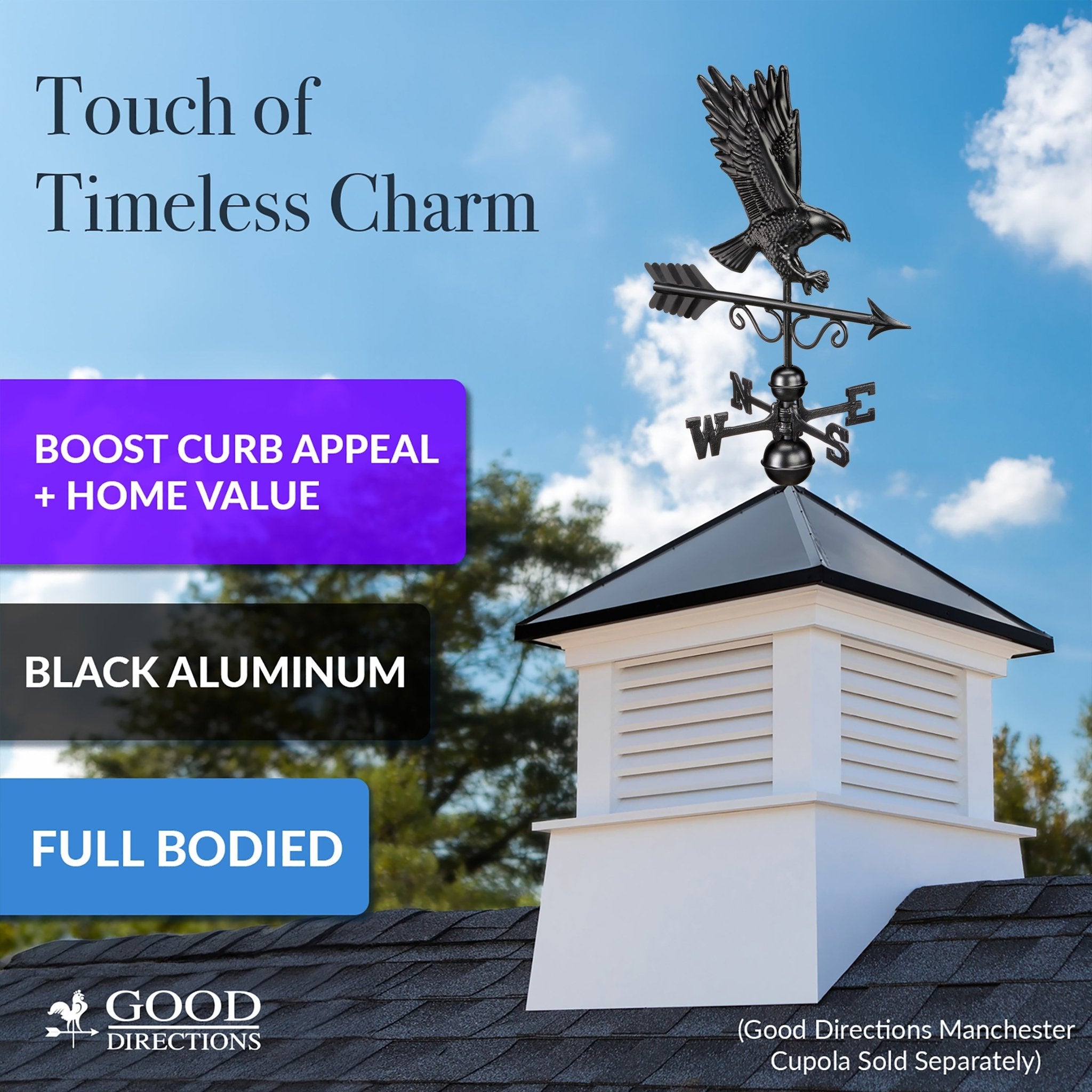 Black Aluminum Majestic Eagle Weathervane - Classic Garden & Roof Decor for Outdoor Elegance | Perfect for Farmhouse, Barn, or Patio Decoration