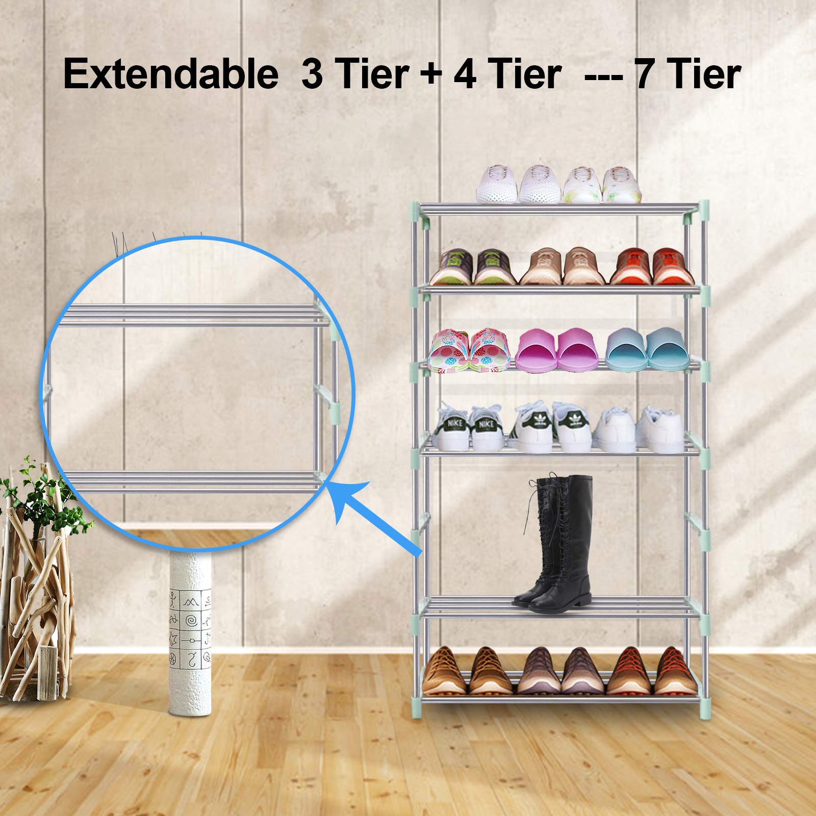 Stackable Small Shoe Rack - 3 Tier Shoe Storage Shelf Organizer for Entryway, Living Room, Hallway | Space Saving Closet & Mudroom Organization (Green)