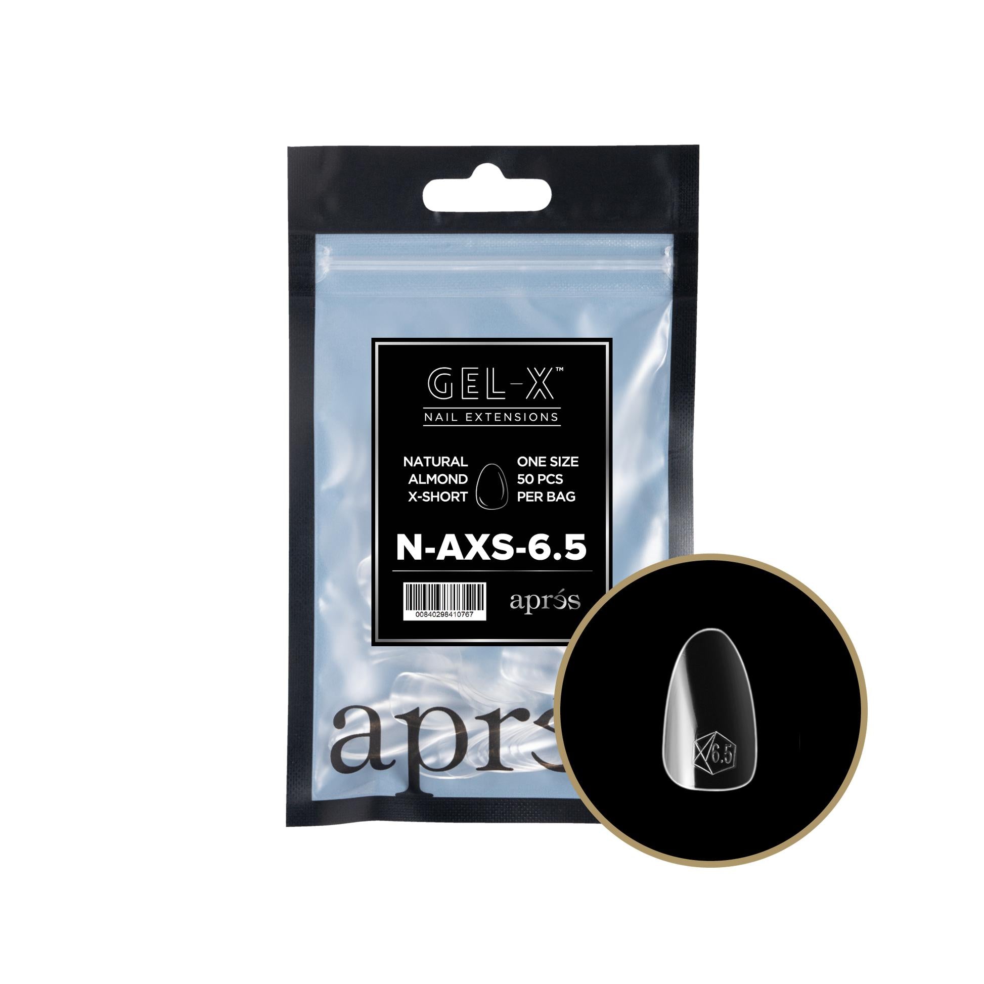 Apres Gel X 2.0 Refill Bags - Natural Almond Extra Short Size 6.5 (50 Pcs) | Professional Nail Extension Kit for Salon & DIY Manicure at Home