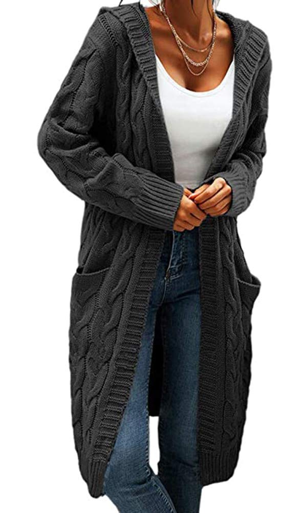 Women's Chunky Cable Knit Hooded Cardigan Sweater - Open Front Long Coat for Fall & Winter - Perfect for Casual Outfits, Layering, and Cozy Loungewear