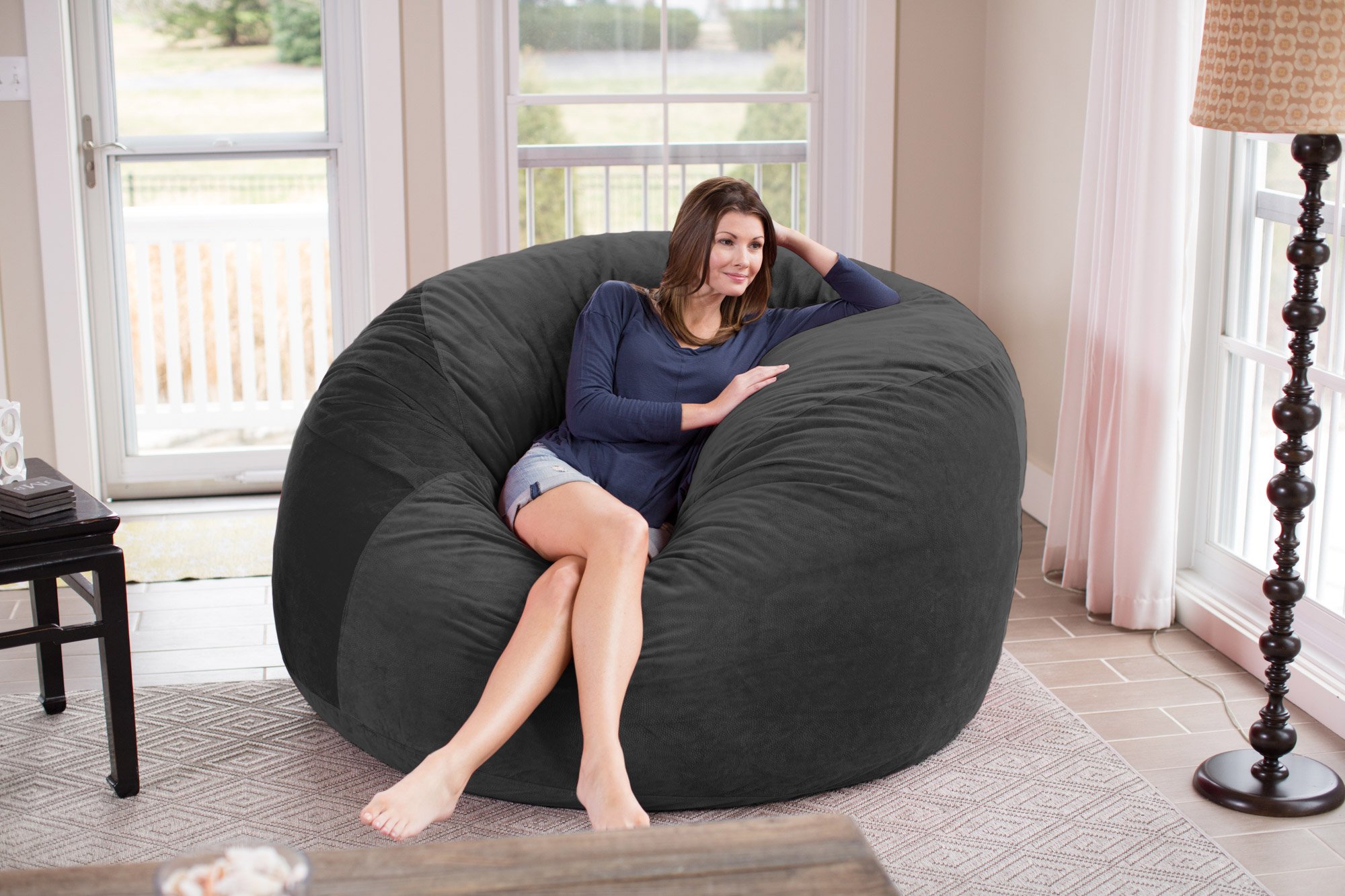 Chill Sack 6' Giant Memory Foam Bean Bag Chair - Oversized Sofa with Soft Microfiber Cover in Dark Grey Pebble | Perfect for Living Rooms, Game Rooms & Dorm Lounging
