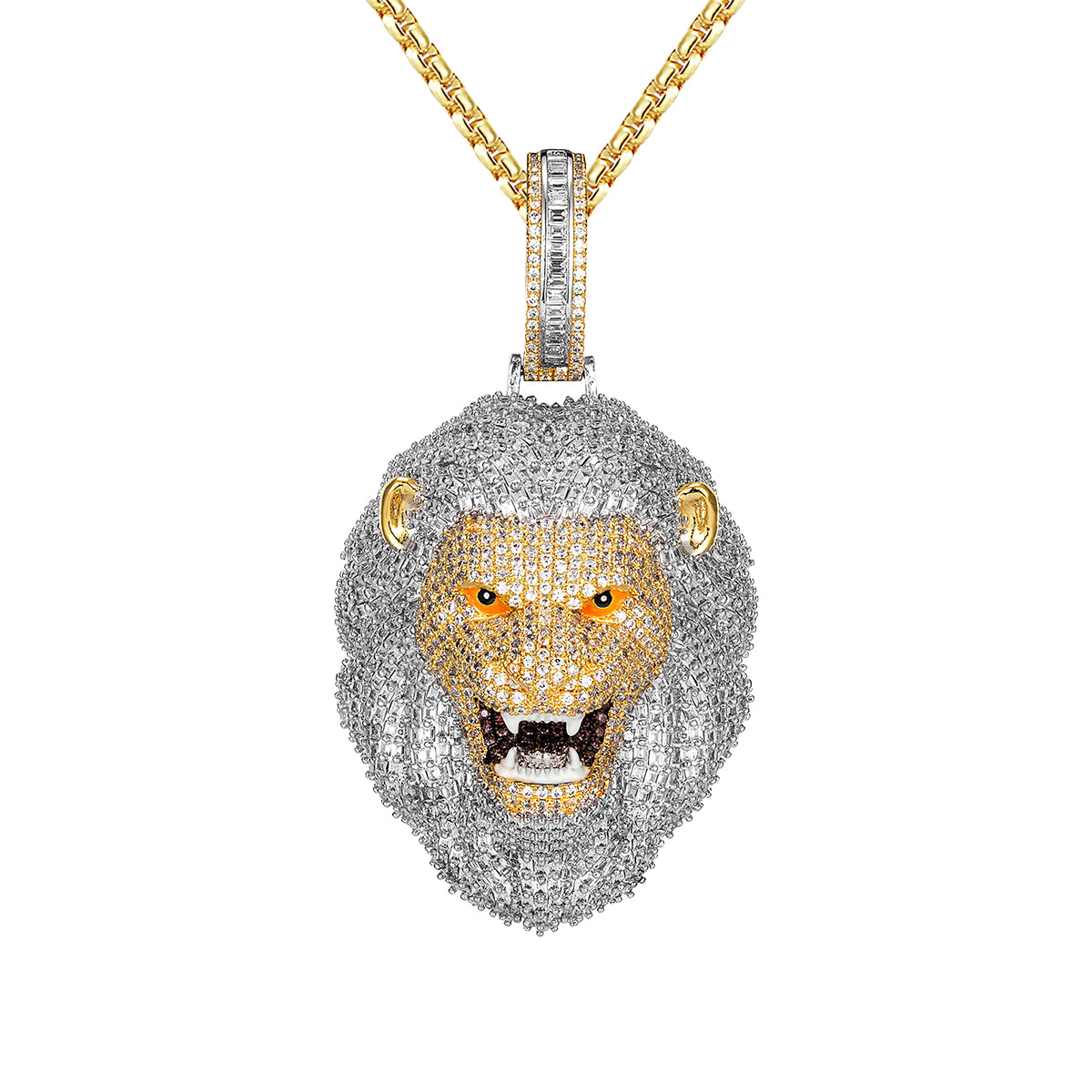 3D Roaring Lion Yellow Gold Two-Tone Hip Hop Men's Pendant - Bold Statement Jewelry for Rappers & Streetwear Fashion