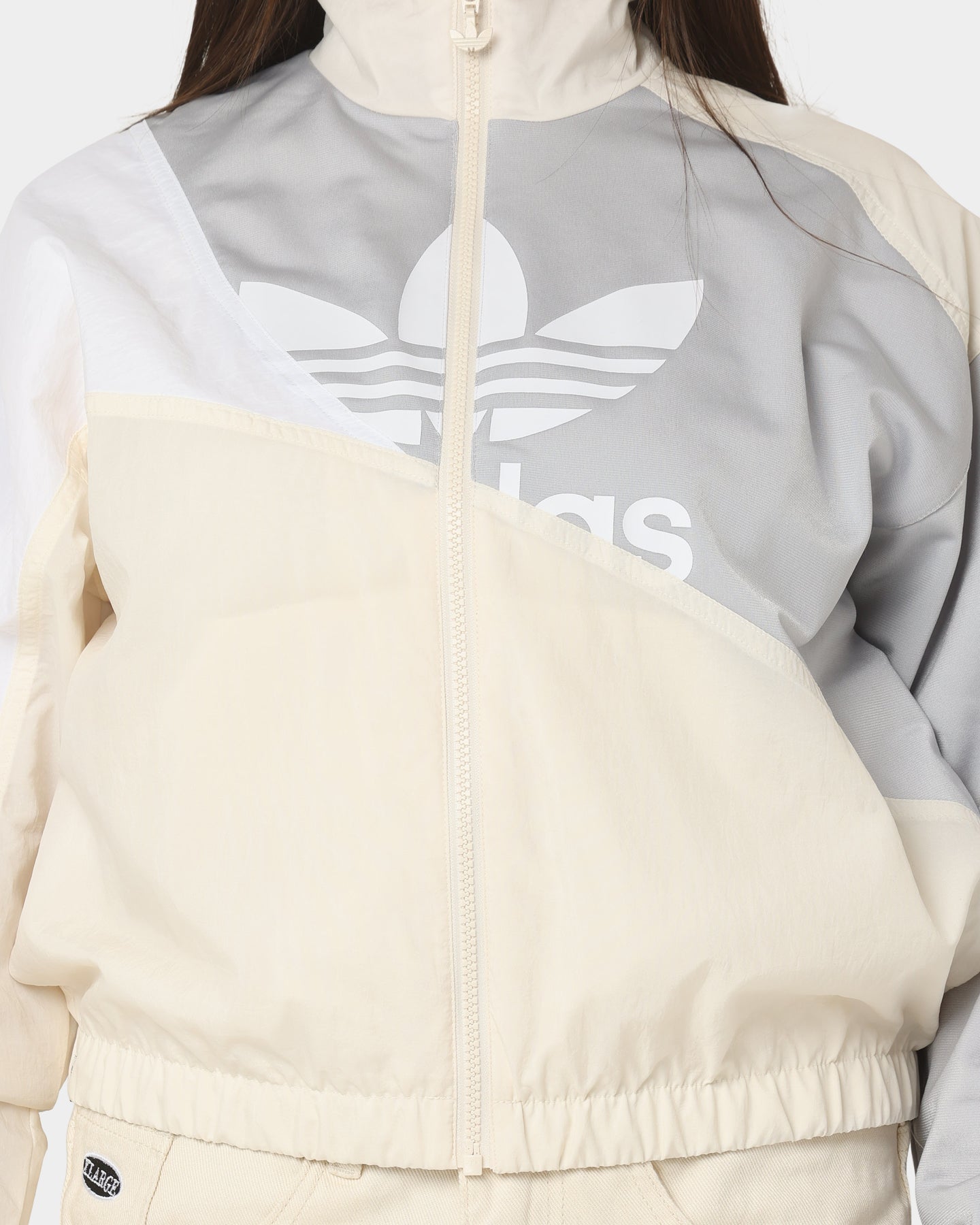 Adidas Women's Adicolor Split Trefoil Track Windbreaker Jacket - Wonder White | Lightweight Running & Training Outerwear for Women