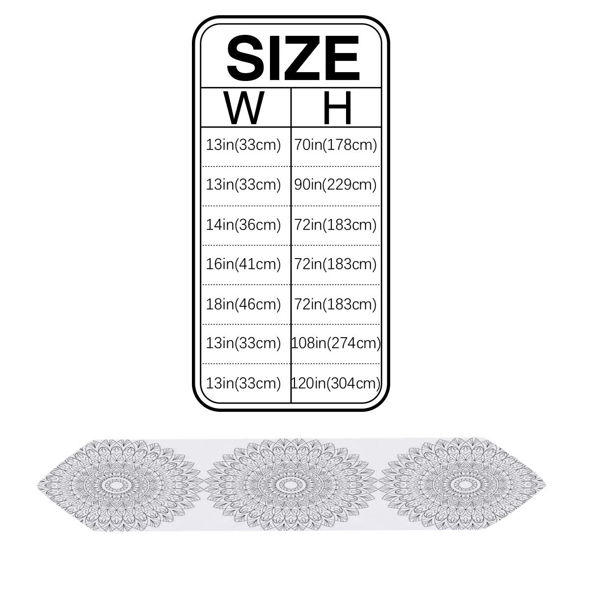 Premium Cotton & Linen Mandala Flower Table Runner - 13x120 Inch Extra Long White Table Scarf for Wedding, Graduation, Banquet Decor | Elegant Dining Table, Buffet, Console & Dresser Decoration