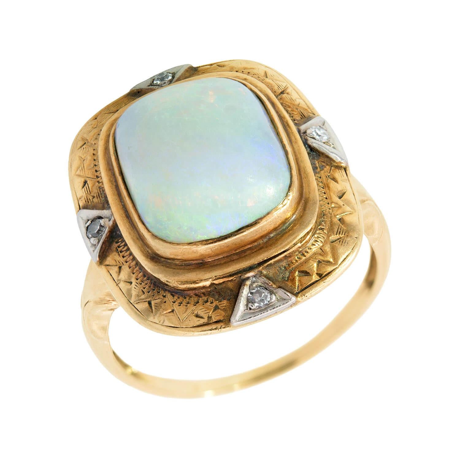 Art Deco Mixed Metal Opal and Diamond Cocktail Ring for Women - Vintage Style Statement Jewelry for Parties, Weddings & Special Occasions