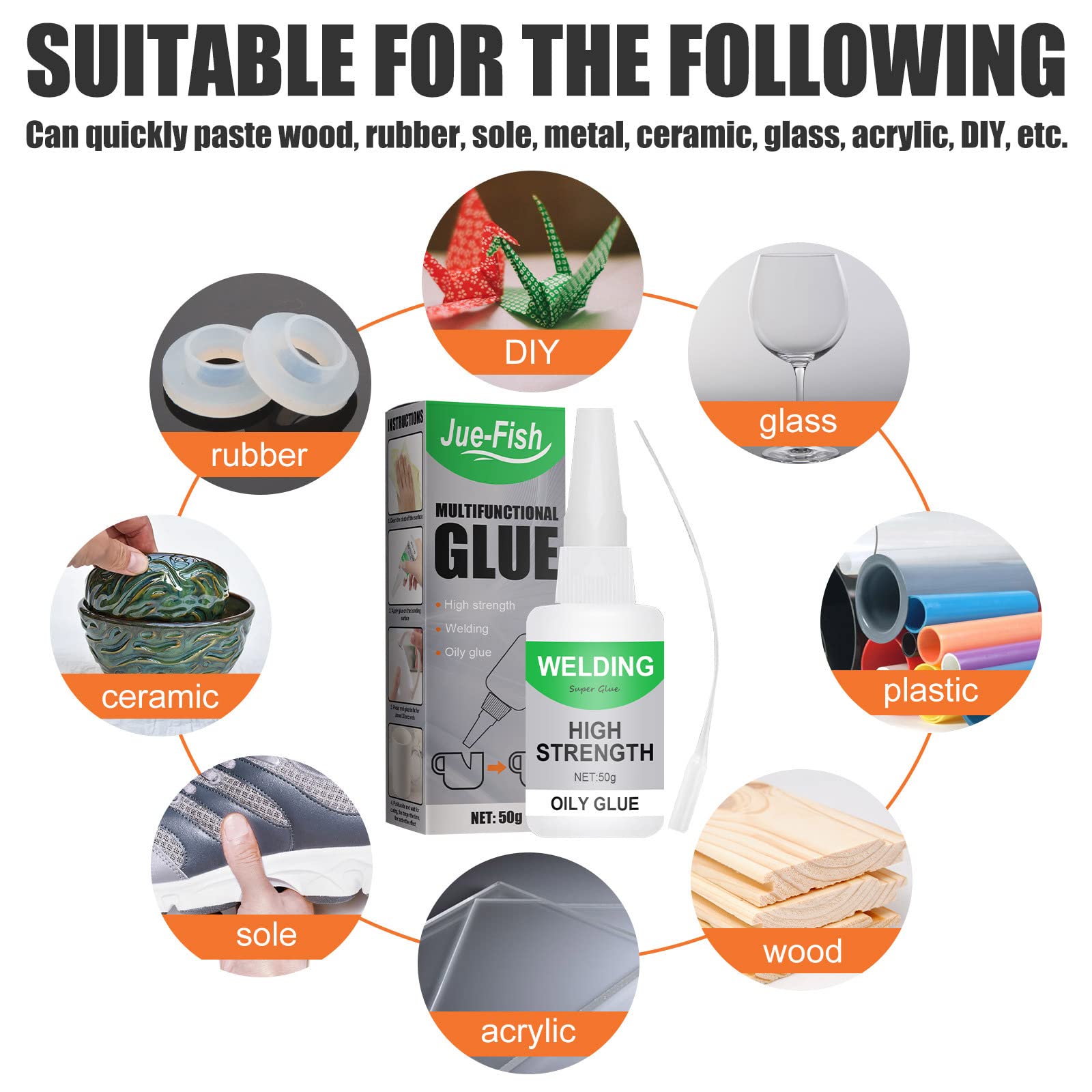 Jue Fish High-Strength Oil-Based Adhesive - Multipurpose Strong Bonding Glue for Crafts, DIY, Wood & Metal Repair (2 Pack, 50g Each) - Perfect for Home Repairs, Jewelry Making & Industrial Applications