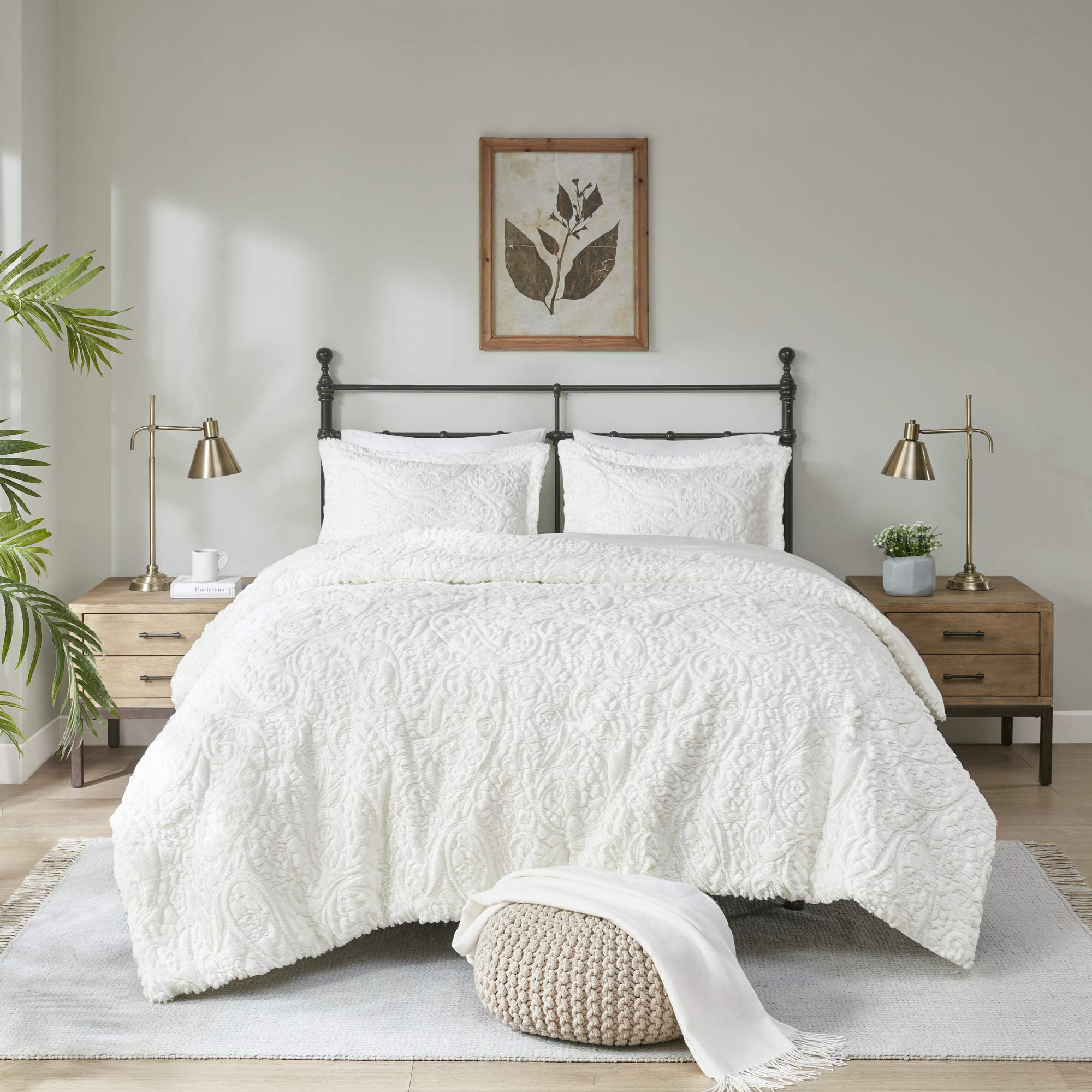Madison Park Norfolk Super Soft Plush Faux Fur Paisley Blush Luxury Bedding Set - Full/Queen Size Ivory Comforter for Cozy Bedroom Decor | Perfect for Master Bedroom, Guest Room & Winter Warmth