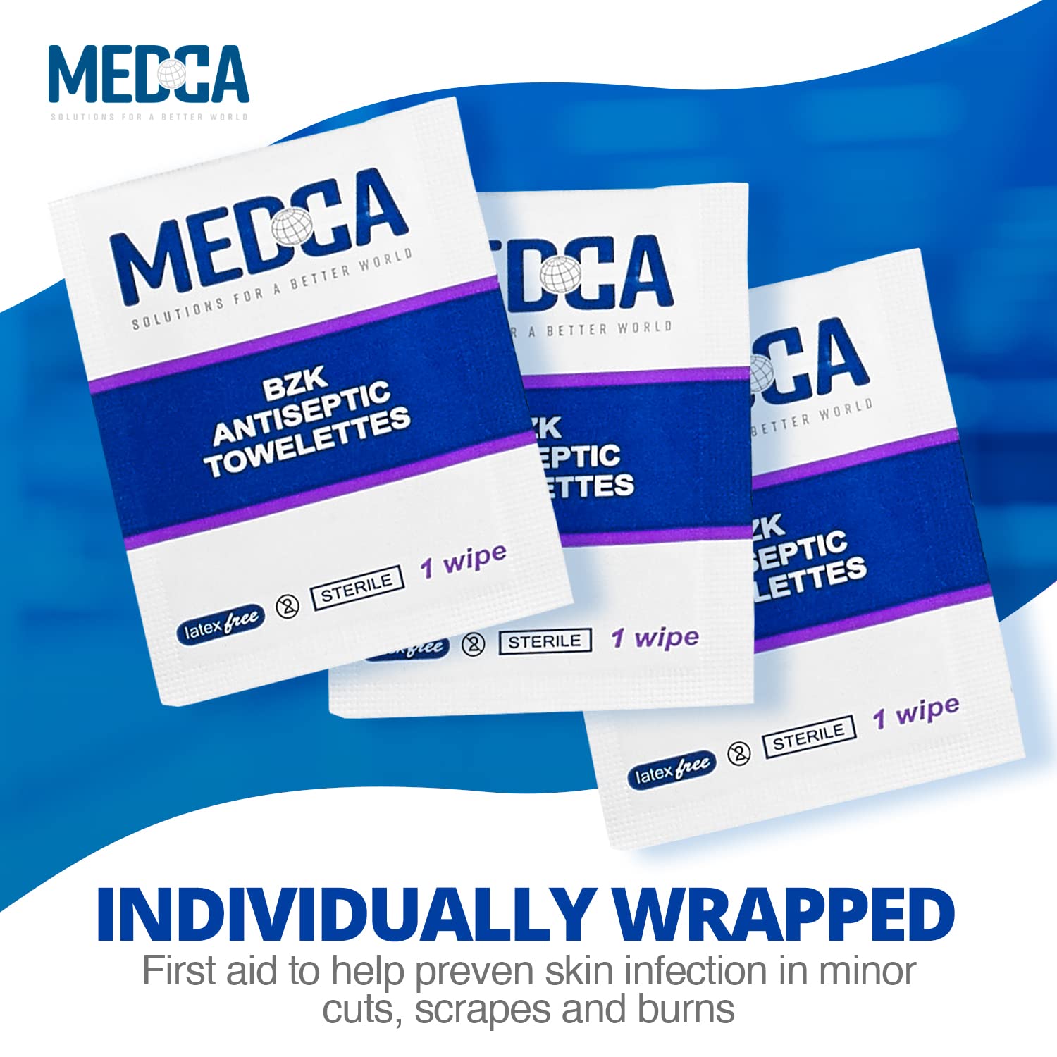 MEDca 300-Pack Benzalkonium Chloride Hand Wipes | BZK Antiseptic Cleaning Swabs | Single-Use Sanitizing Wipes for Home, Office & Travel Hygiene