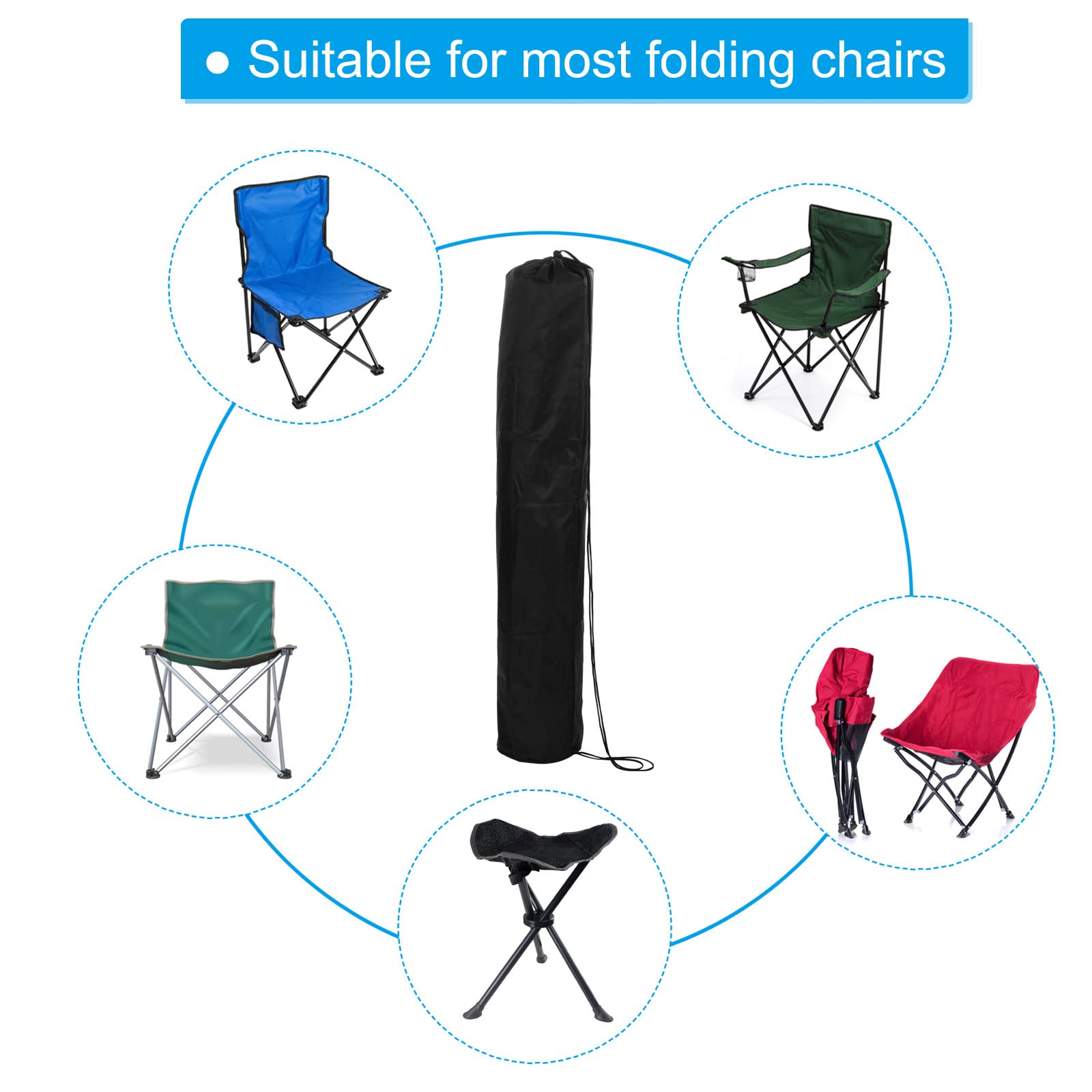PATIKIL 44 Inch Camp Chair Replacement Storage Bags - 2 Pack Heavy Duty Nylon Foldable Carry Bags with Adjustable Shoulder Strap for Outdoor Camping, Picnics, Beach, Backpacking & Tailgating - Black