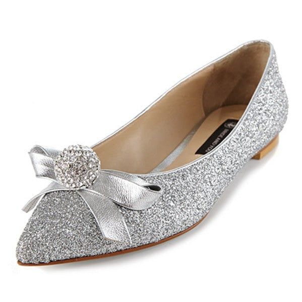 Elegant Women's Flat Pointed Toe Lace Sequin Wedding Shoes - Perfect for Bridal Party, Prom, Evening Events & Special Occasions | Style S008