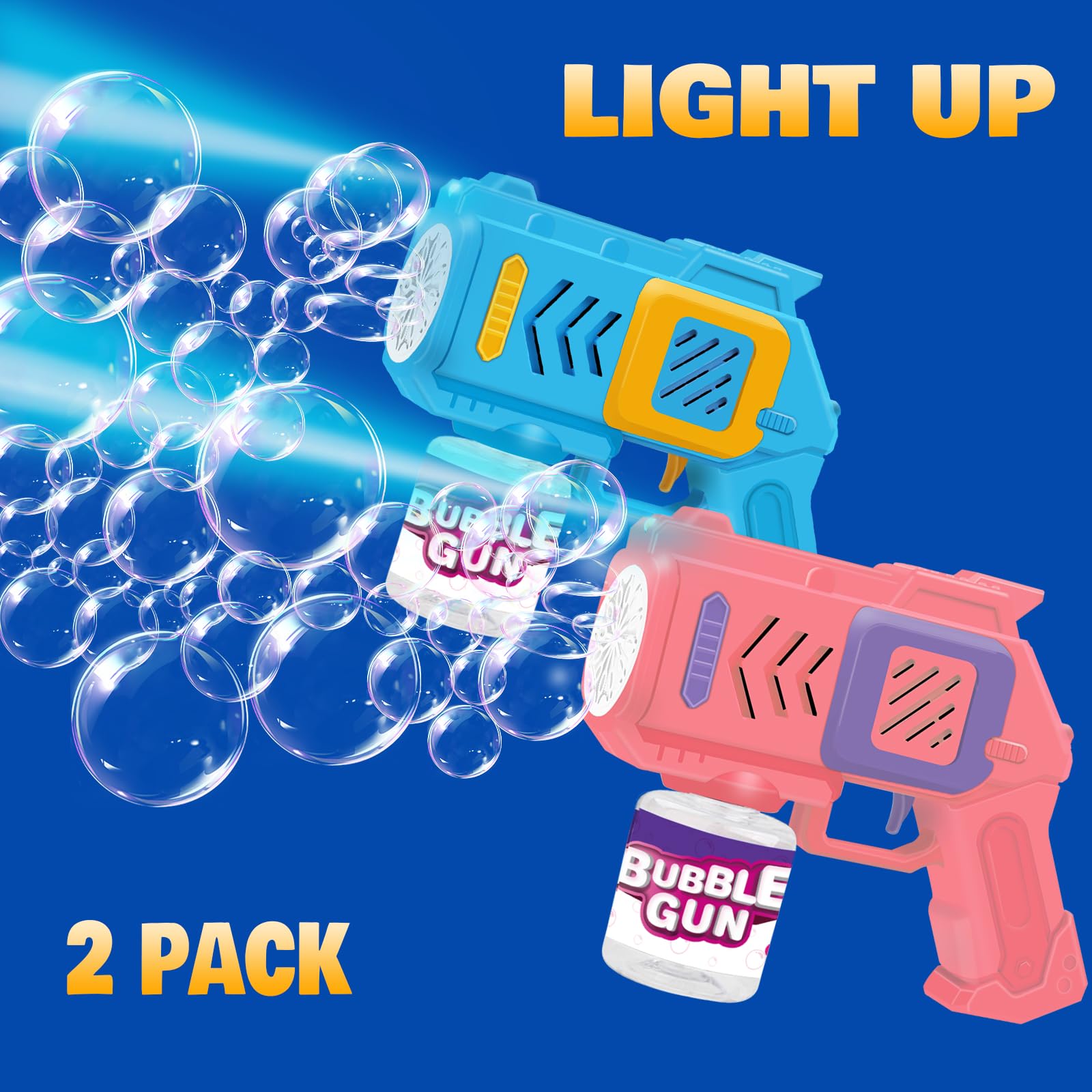 2 Pack Bubble Machine Gun for Kids - Automatic Bubble Blaster with Bubble Solution for Toddlers 1-3 | Summer Outdoor Toys, Birthday Party Favors, Backyard Play, Park Fun & Poolside Entertainment