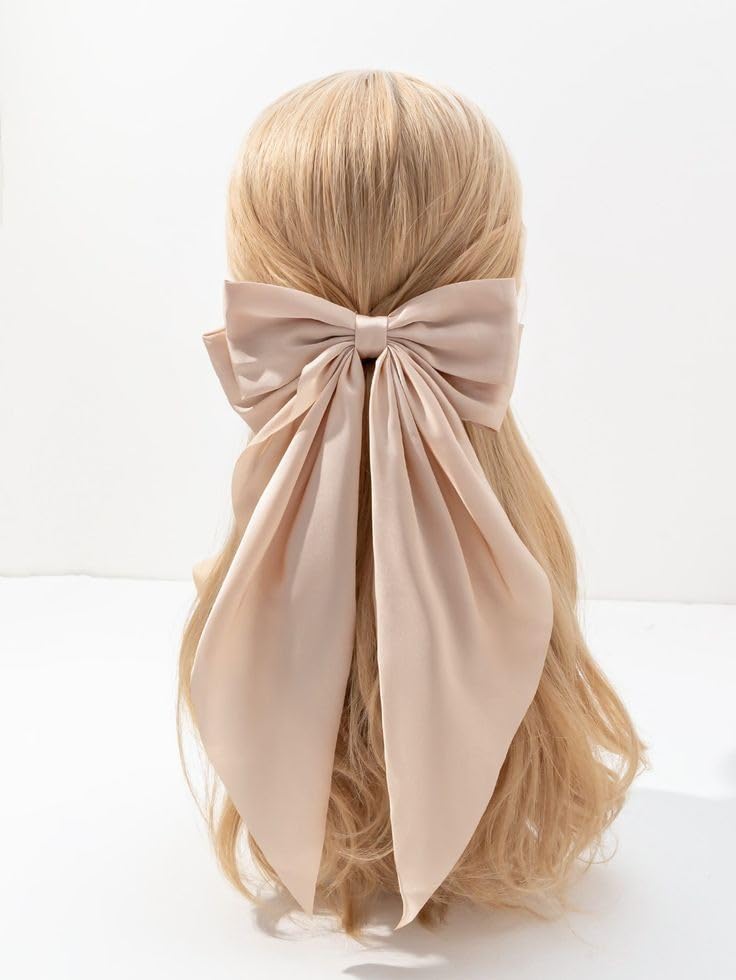 Luxury Satin Long Tail Hair Bow with Alligator Clip for Women & Girls - Elegant Hair Accessory for Parties, Weddings & Special Occasions - Free Size Nude Pink - Perfect Gift for Her