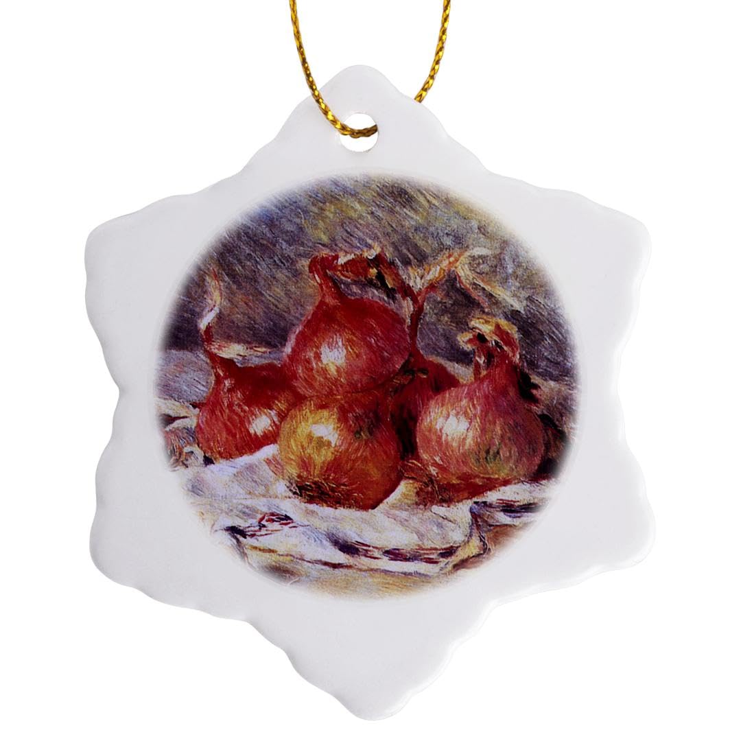 3D Rose Snowflake Ornament - Renoir Onions Design - 3 Inch Christmas Tree Decoration for Holiday Home Decor, Gift & Winter Party Decorations