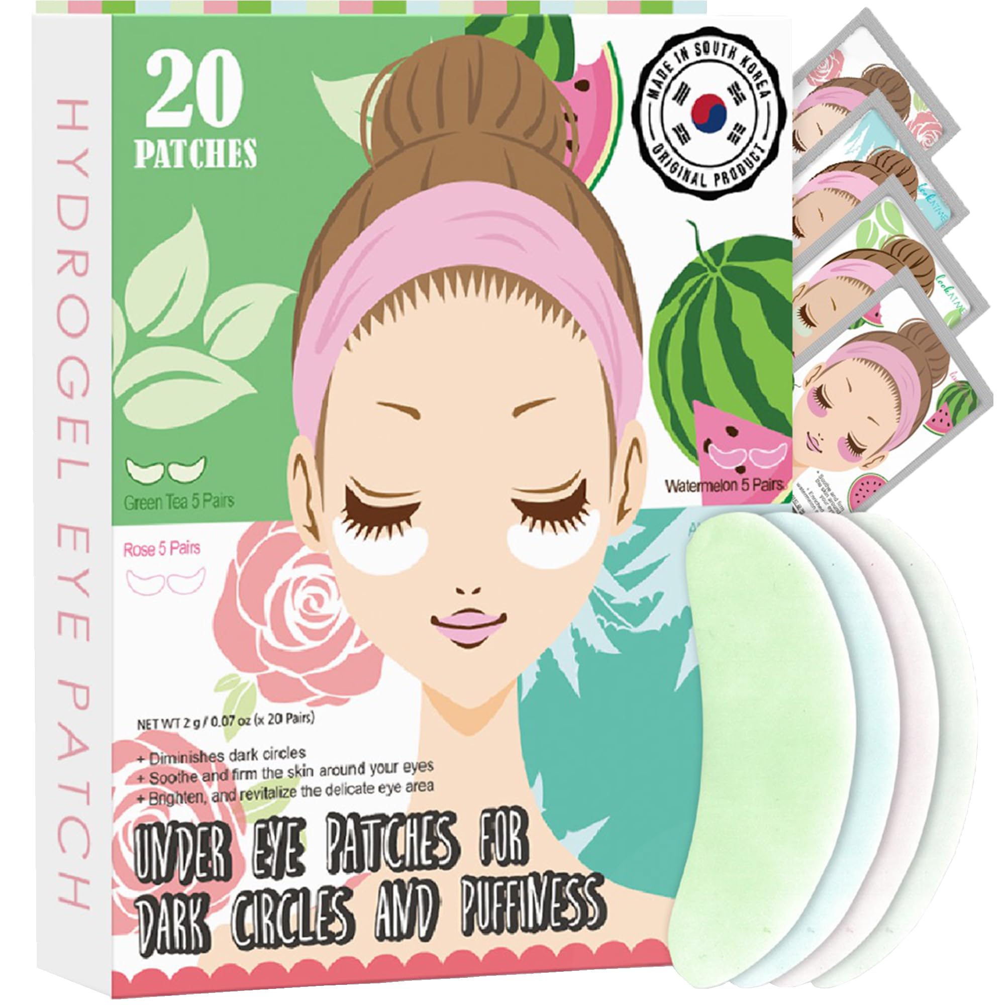 **Dark Circle & Puffiness Relief Eye Mask - Korean Hydrogel Under Eye Patches with Caffeine & Collagen - Depuffing & Brightening Gel Pads (20 Pairs) - Perfect for Morning Skincare & Travel**