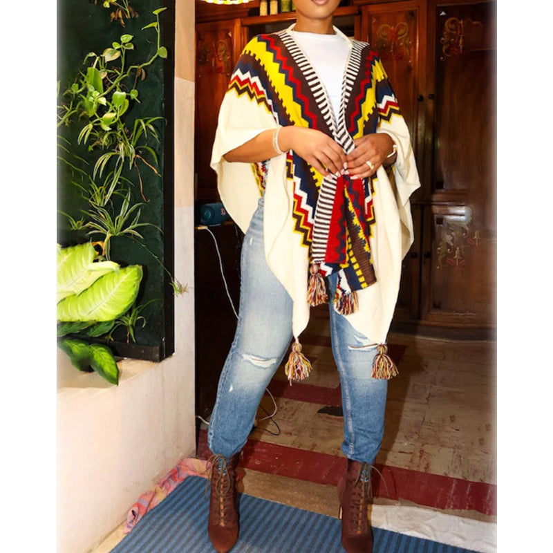 Stylish Long Wool Knitted Cape - Ethnic Inspired Winter Shawl Wrap for Women | Perfect for Outdoor Events, Parties & Cold Weather Fashion