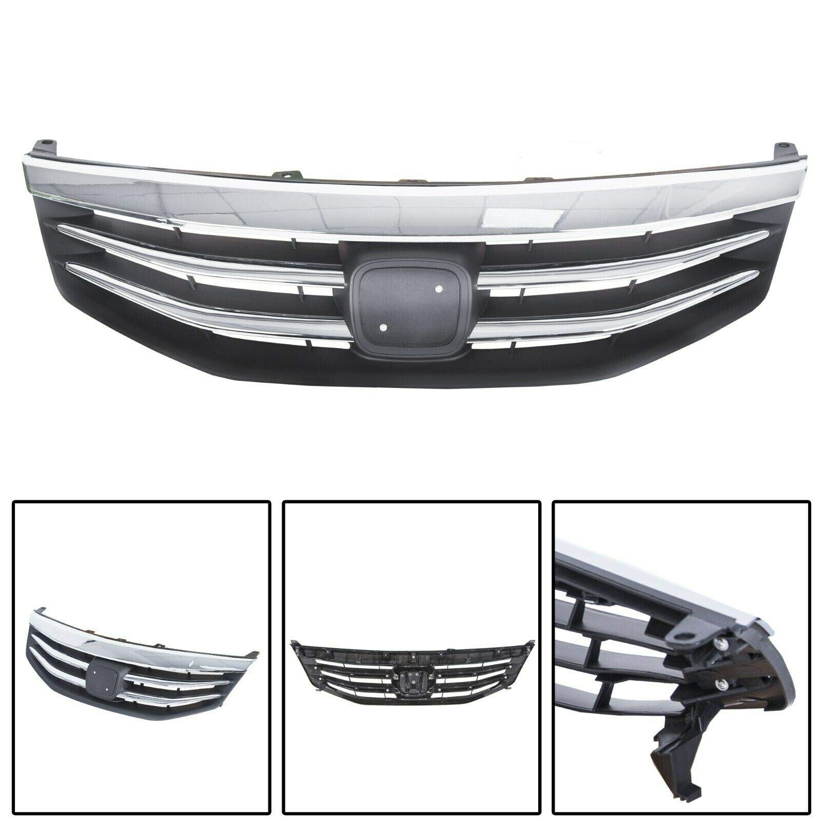 2011-2012 Honda Accord Upper Front Chrome Bumper Grille Replacement - Perfect for Car Customization & Radiator Protection