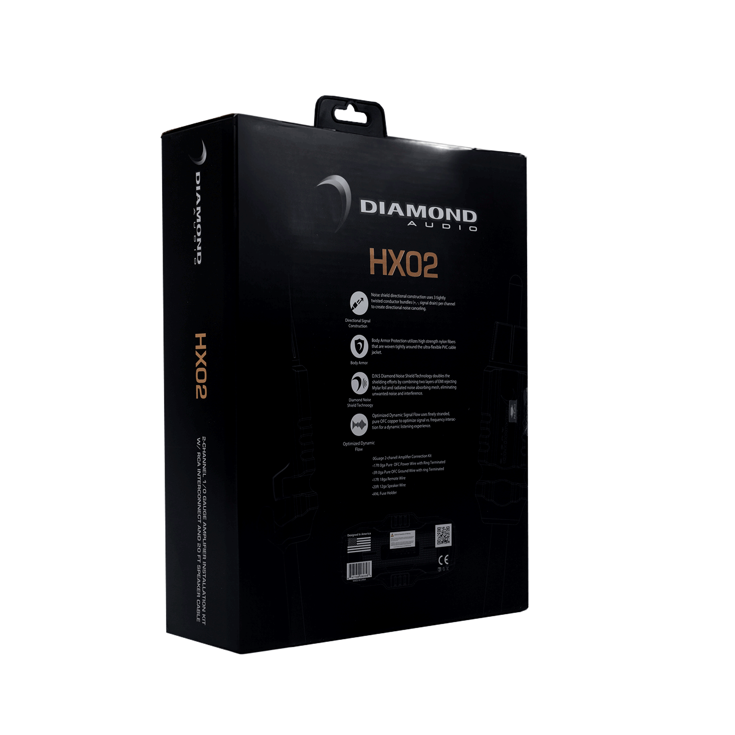 HX02 2 Channel 0 Gauge Car Amplifier Installation Kit with RCA Interconnect & 20ft Speaker Cable - for Car Audio System Upgrade, Bass Boost, and Professional Sound Installation