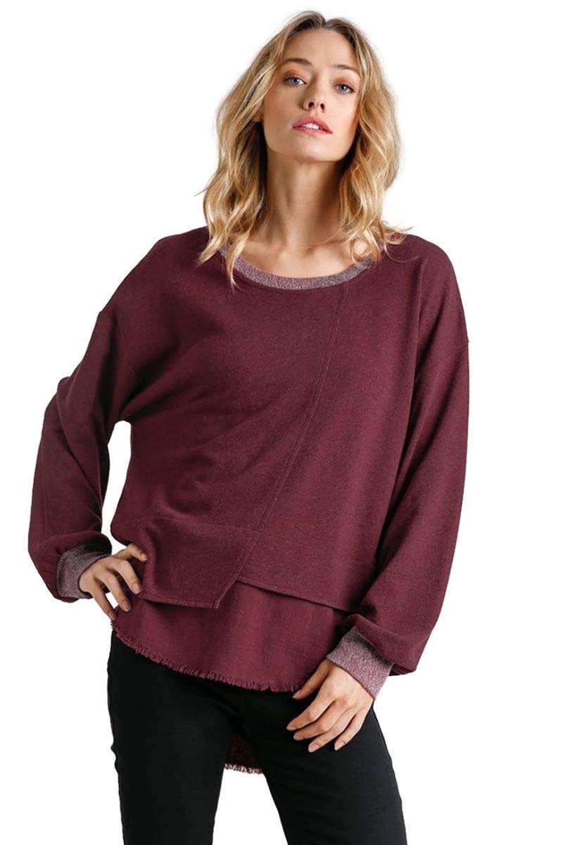 Umgee Women's Frayed Hem Layered Top - Stylish Casual Blouse for Everyday Wear | Perfect for Office, Date Night & Weekend Outfits