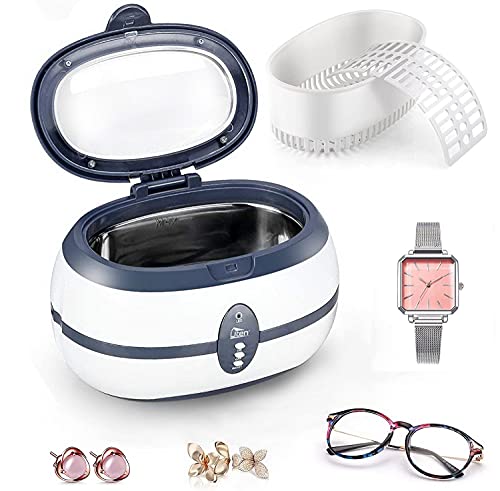 Professional 40kHz Ultrasonic Jewelry Cleaner Machine with Carry Holder & Cleaning Basket - Perfect for Jewelry, Rings, Eyeglasses, Watches, Silver (600ml) | Ideal for Home Use, Jewelry Stores & Travel Accessory Cleaning