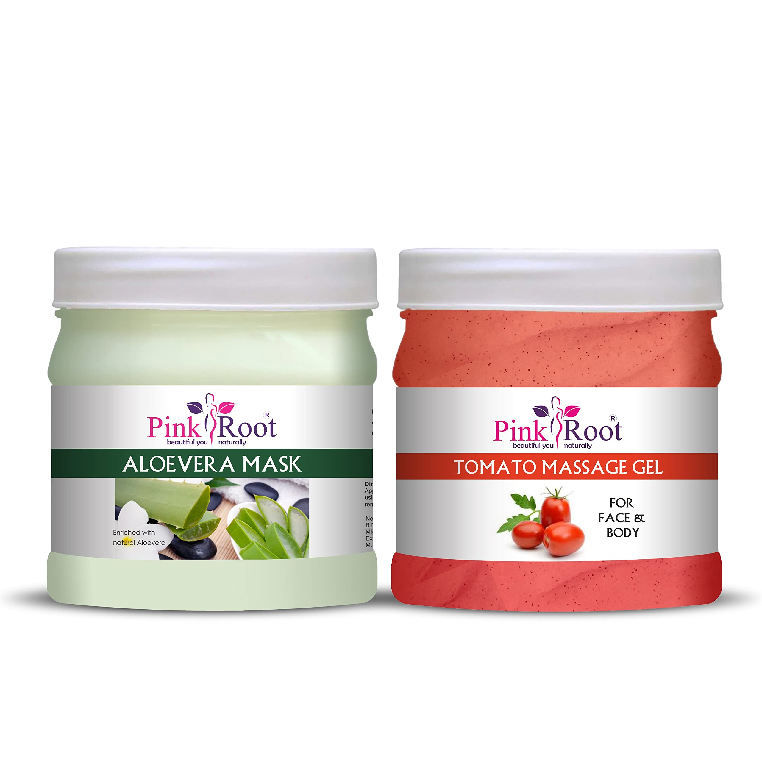**Pink Root Tomato Massage Gel 500ml with Aloe Vera Mask 500ml – Hydrating & Soothing Skincare Duo for Face & Body – Perfect for Spa, Relaxation & Post-Sun Care**