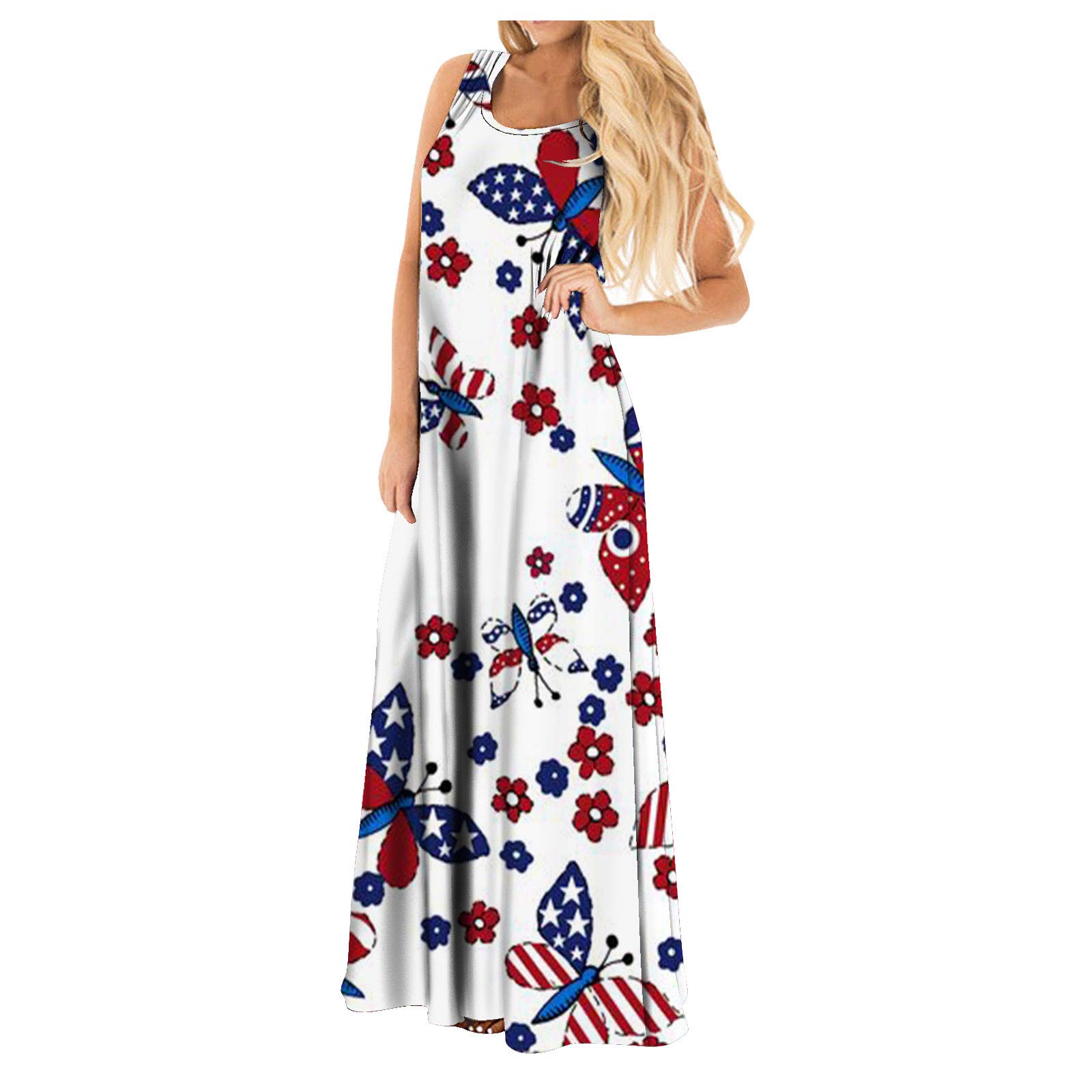 Nulairt Women's 4th of July Casual Dress - Loose Fit Sleeveless Tank Top Maxi Long Dress for Summer Beach, Party & Independence Day Celebration