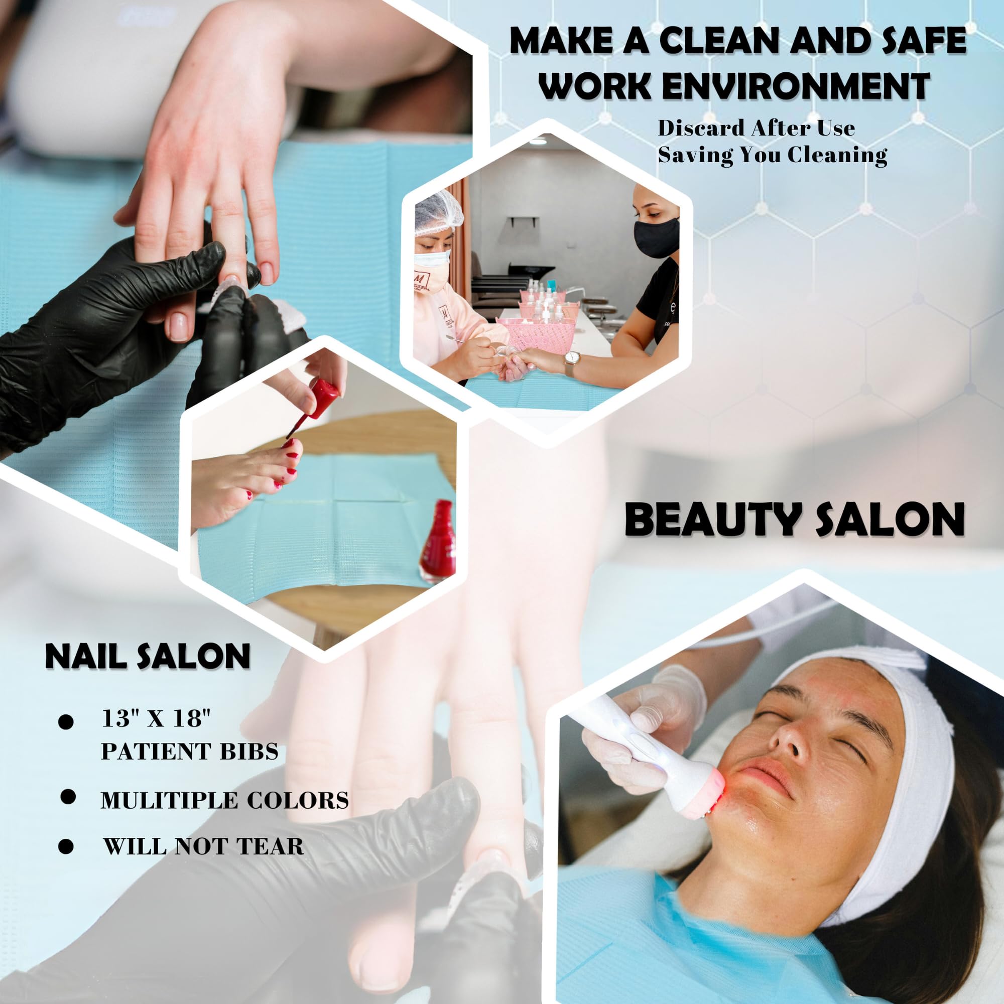 Disposable Dental Bibs 13x18 Inch - 3 Ply Waterproof Dental Patient Bibs for Dentist, Tattoo, Nail & Eyelash Services - Dental Supplies, Tattoo Cover, Esthetician Tray & Table Protector - Ideal for Clinics, Salons & Spas