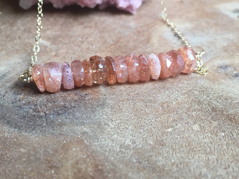 Sunstone Bar Necklace - 14K Gold or Sterling Silver Pendant for Women | Boho Chic Jewelry for Everyday Wear & Special Occasions