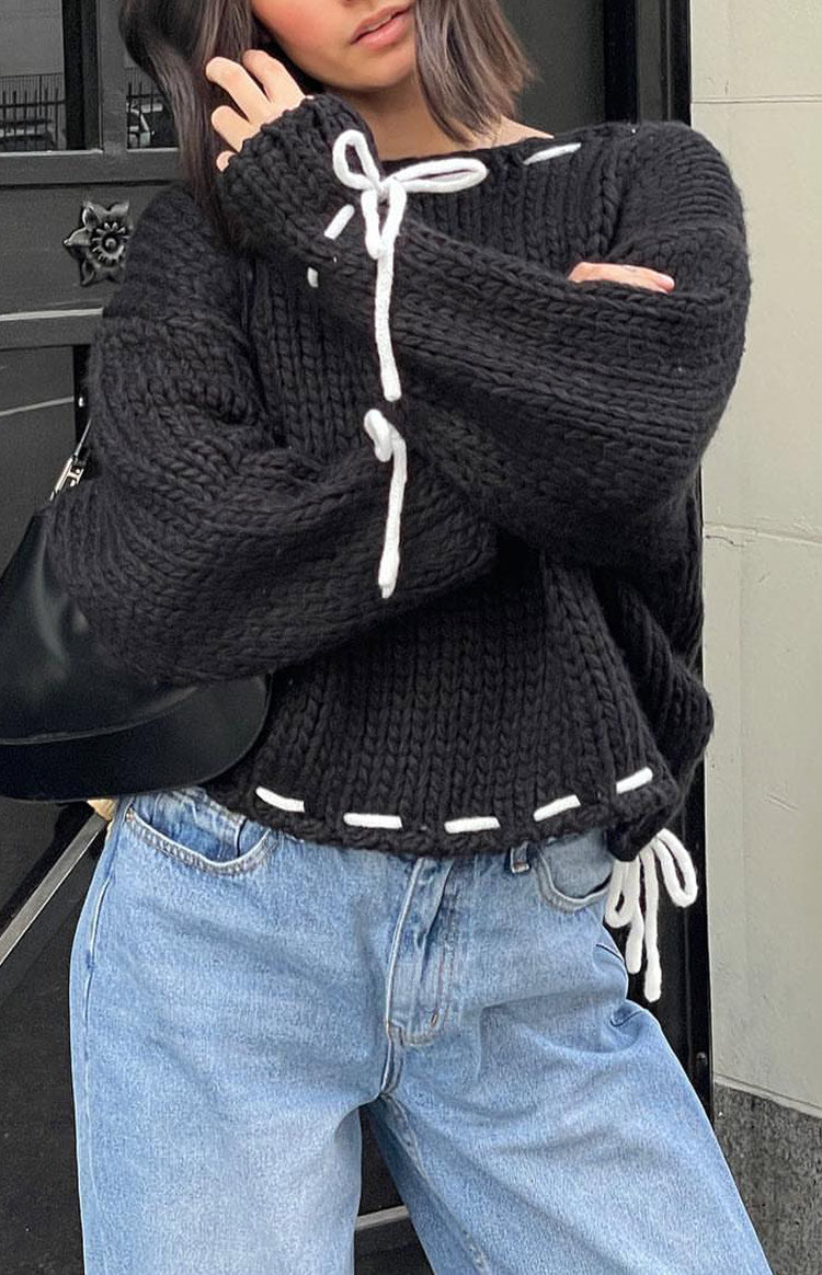 Bea Black Sweater for Women - Soft & Cozy Knit Pullover - Winter Warm Casual Tops - Perfect for Office, Dating & Weekend Outfits