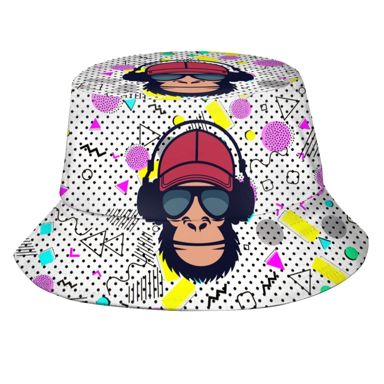 80s 90s Hip Hop Bucket Hat with Cartoon Print for Women & Men - Retro Fisherman Cap for Summer, Beach, Streetwear & Outdoor Sun Protection
