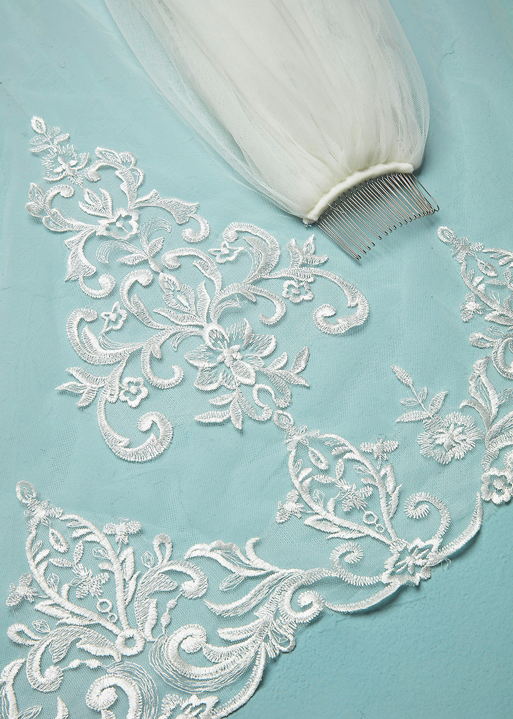 Juliana Cathedral Wedding Veil with Lace Trim - Elegant Bridal Accessory for Church Ceremonies & Formal Weddings
