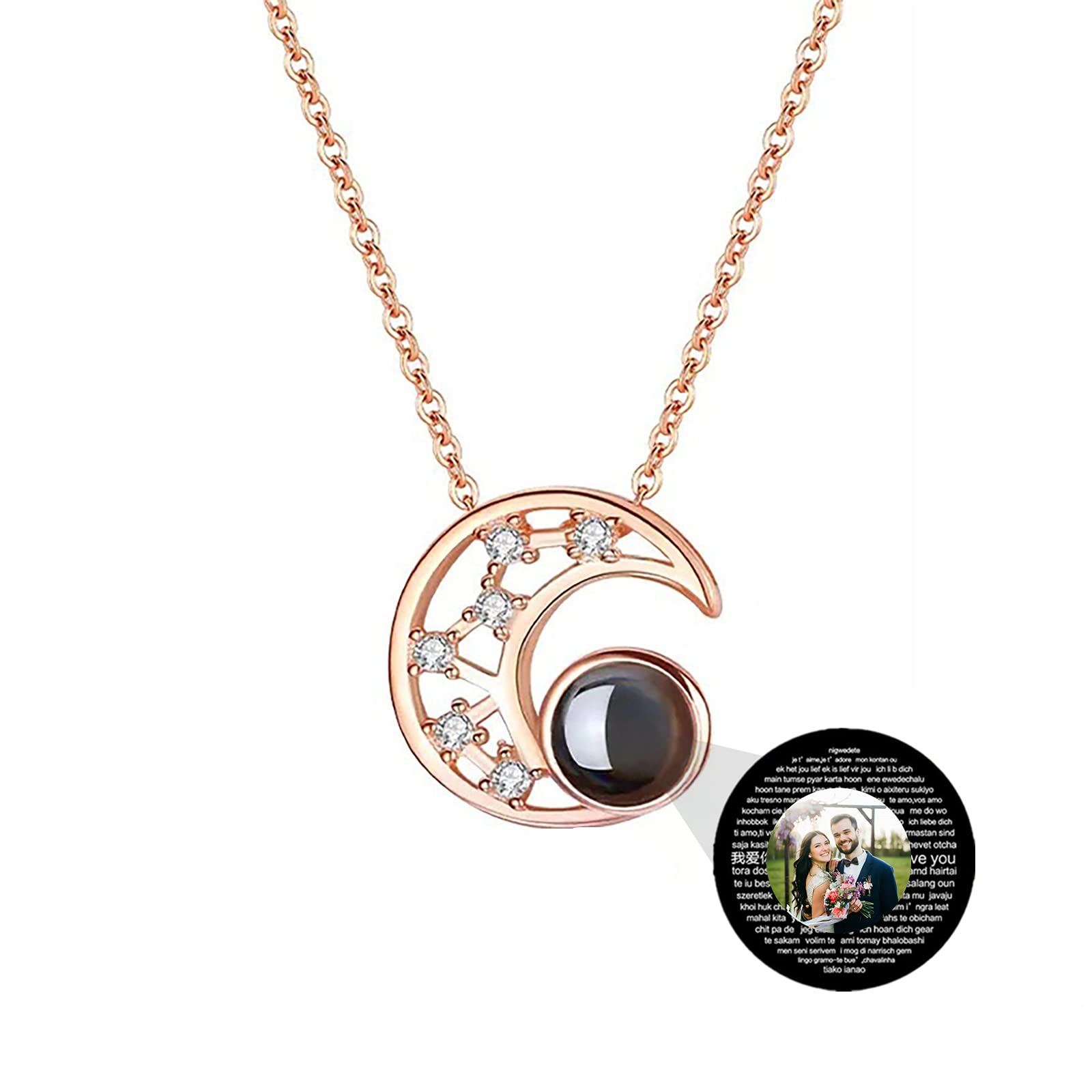 Custom Moon Pendant Projection Necklace for Women - Personalized 'I Love You' in 100 Languages - Romantic Gift for Anniversary, Valentine's Day & Special Occasions