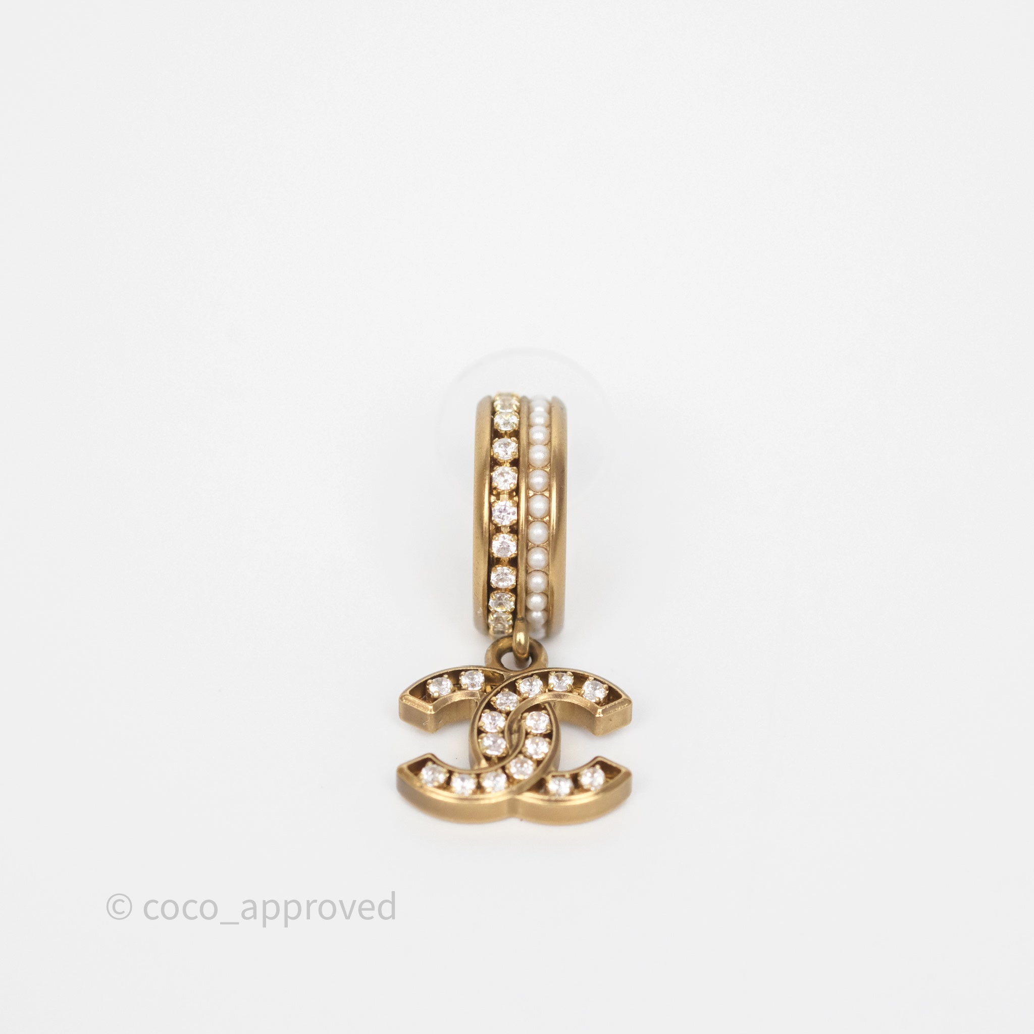 Chanel CC Crystal Pearl Hoop Earrings Gold Tone 21C - Luxury Fashion Jewelry for Women, Elegant Pearl & Crystal Design - Perfect for Parties, Weddings & Special Occasions