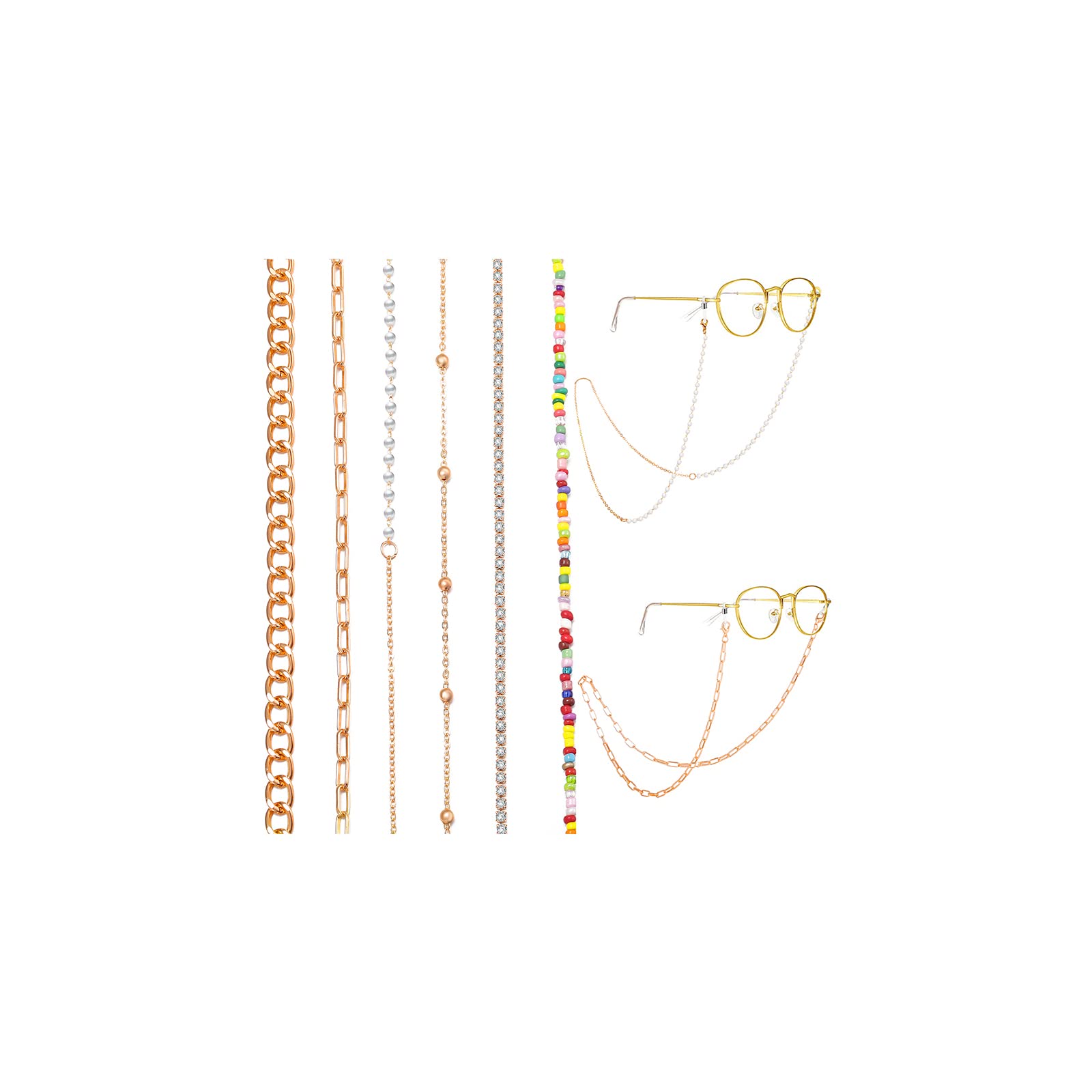 6 PCS Stylish Glasses Chains for Women - Gold & Silver Eyeglass Holders | Perfect for Reading, Driving & Fashion Accessories