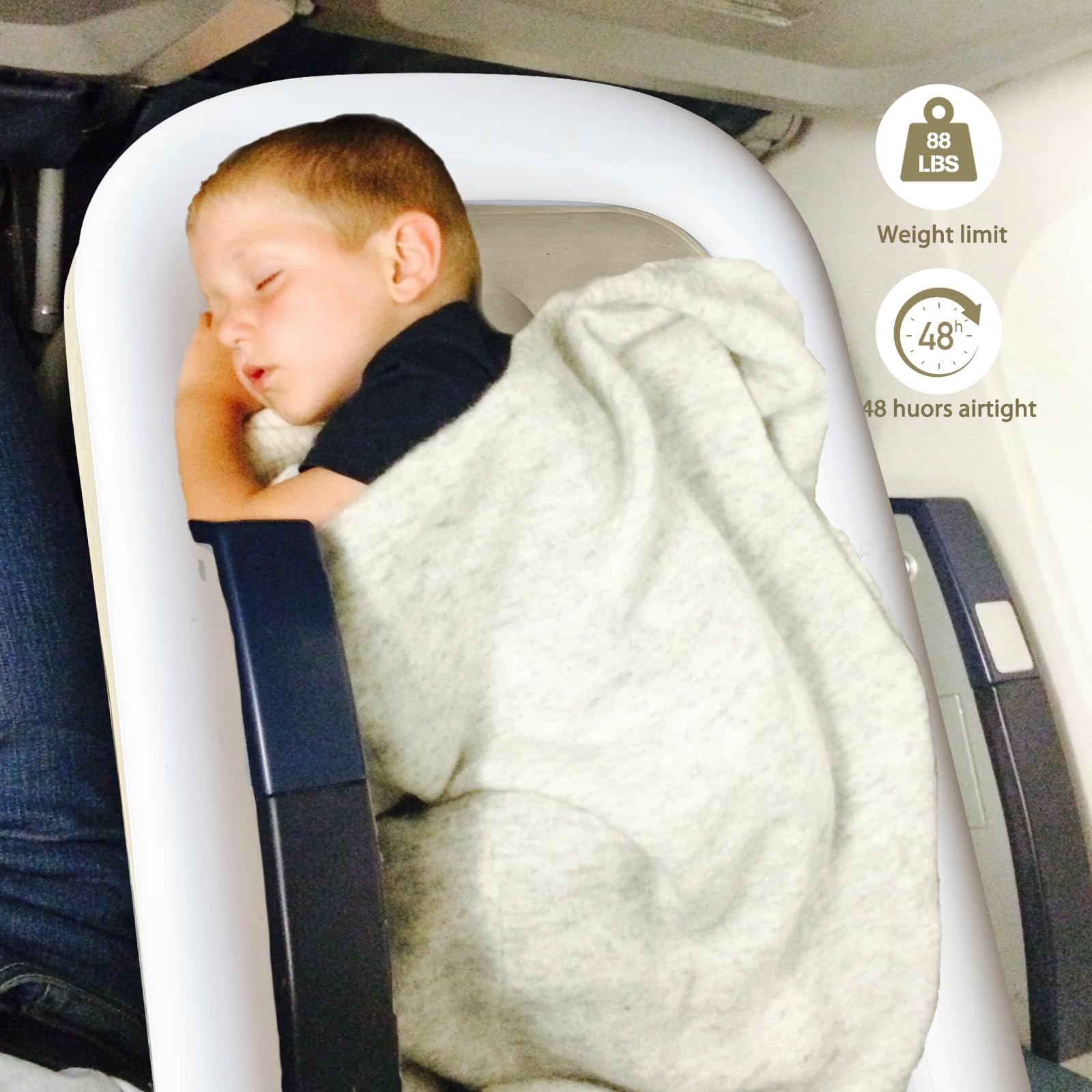 **Toddler Travel Bed for Airplane & Car - Portable Airplane Seat Extender with Safety Belt, Beige | Perfect for Long Flights, Road Trips & Train Rides**