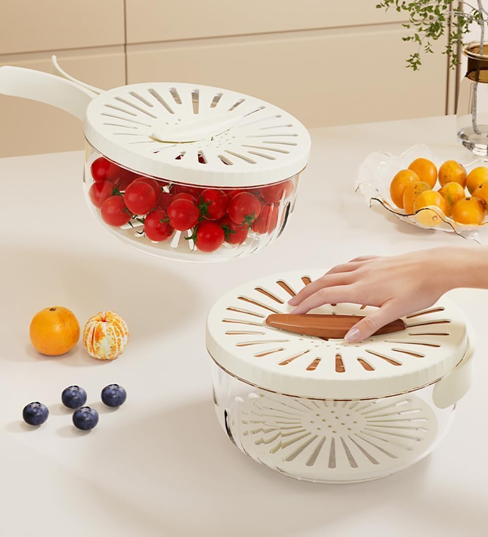 **Premium Fruit & Vegetable Washing Bowl with Lid – Multi-Functional Kitchen Colander & Strainer for Fresh Produce – Ideal for Washing Berries, Salad, and Herbs (White)**