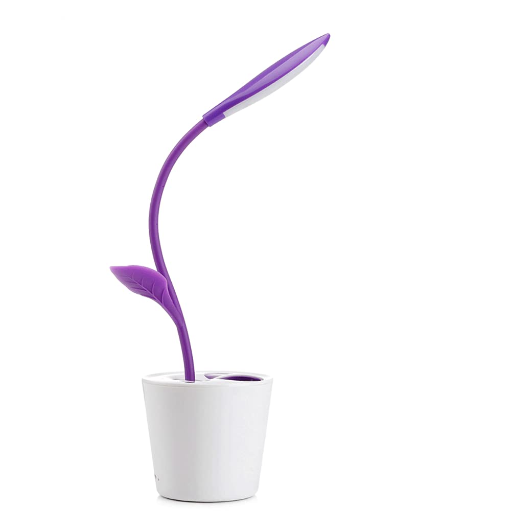 Rechargeable USB LED Desk Lamp with Pen Holder - Adjustable Brightness Study Light for Office, Bedroom, Reading & Creative Work | Perfect Gift for Students & Professionals (Purple)
