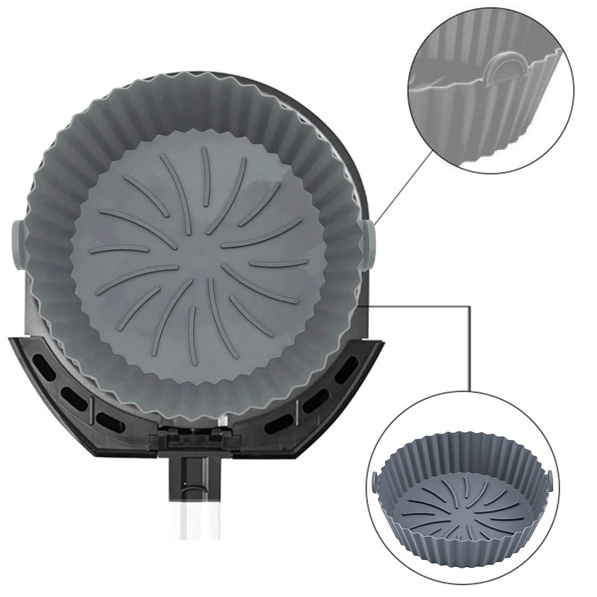 2Pcs Reusable Air Fryer Silicone Basket - BPA-Free, Heat Resistant Round Silicone Baking Pan - Perfect Air Fryer Accessories & Oven/Microwave Safe - Great for Healthy Cooking, Meal Prep & Family Dinners