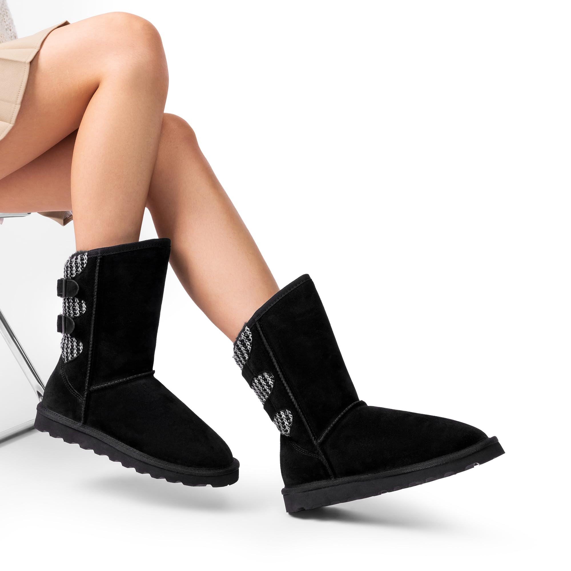 DREAM PAIRS Women's Mid Calf Winter Snow Boots - Waterproof Fuzzy Lined Booties with Buckle Detail for Cold Weather | Perfect for Snowy Days, Outdoor Activities & Casual Winter Fashion