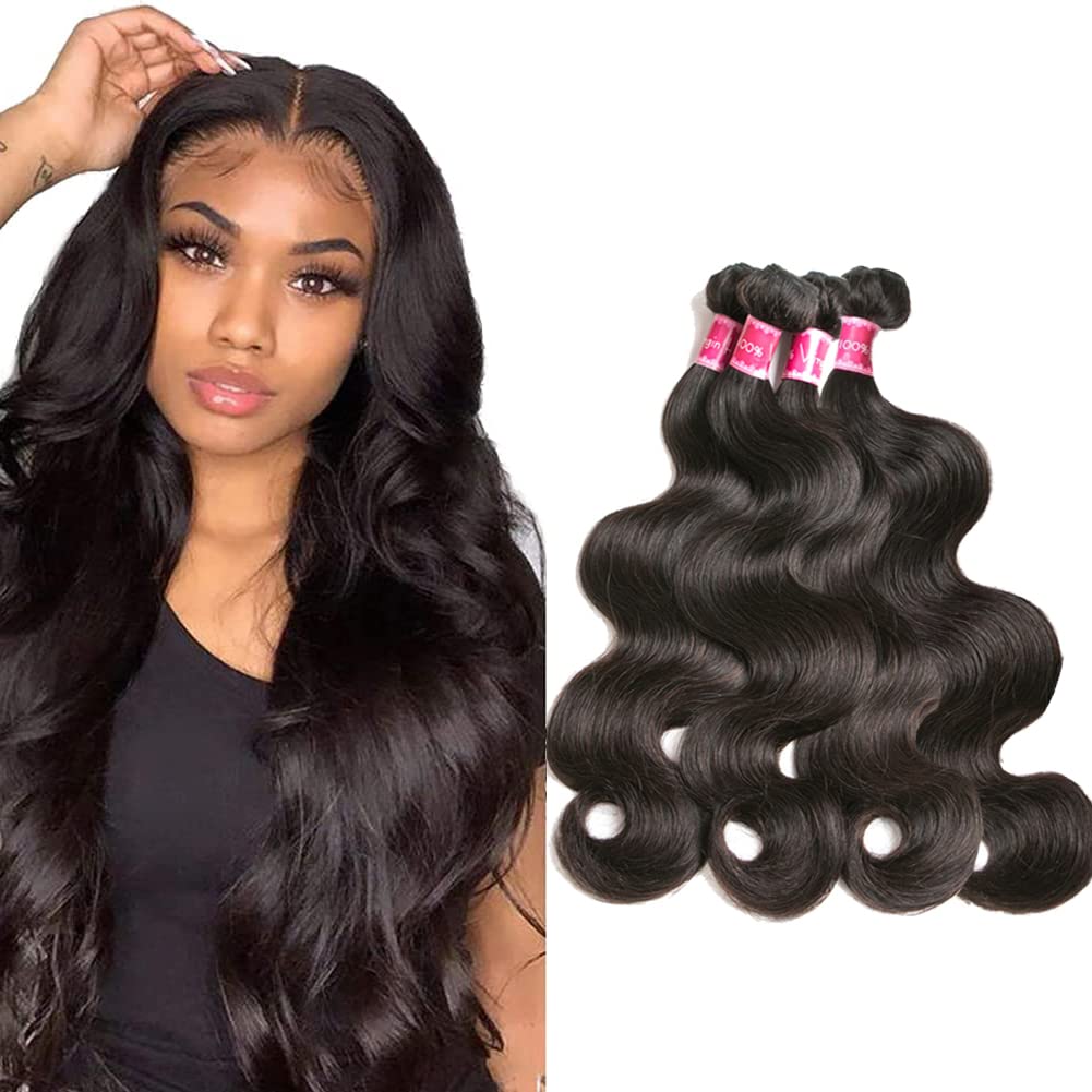 100% Unprocessed Brazilian Virgin Human Hair Bundles - 4 Pcs Body Wave Weave (22/24/26/28 Inch) 10A Grade Natural Black Hair Extensions for Women | Perfect for Styling, Volume Boost & Everyday Wear